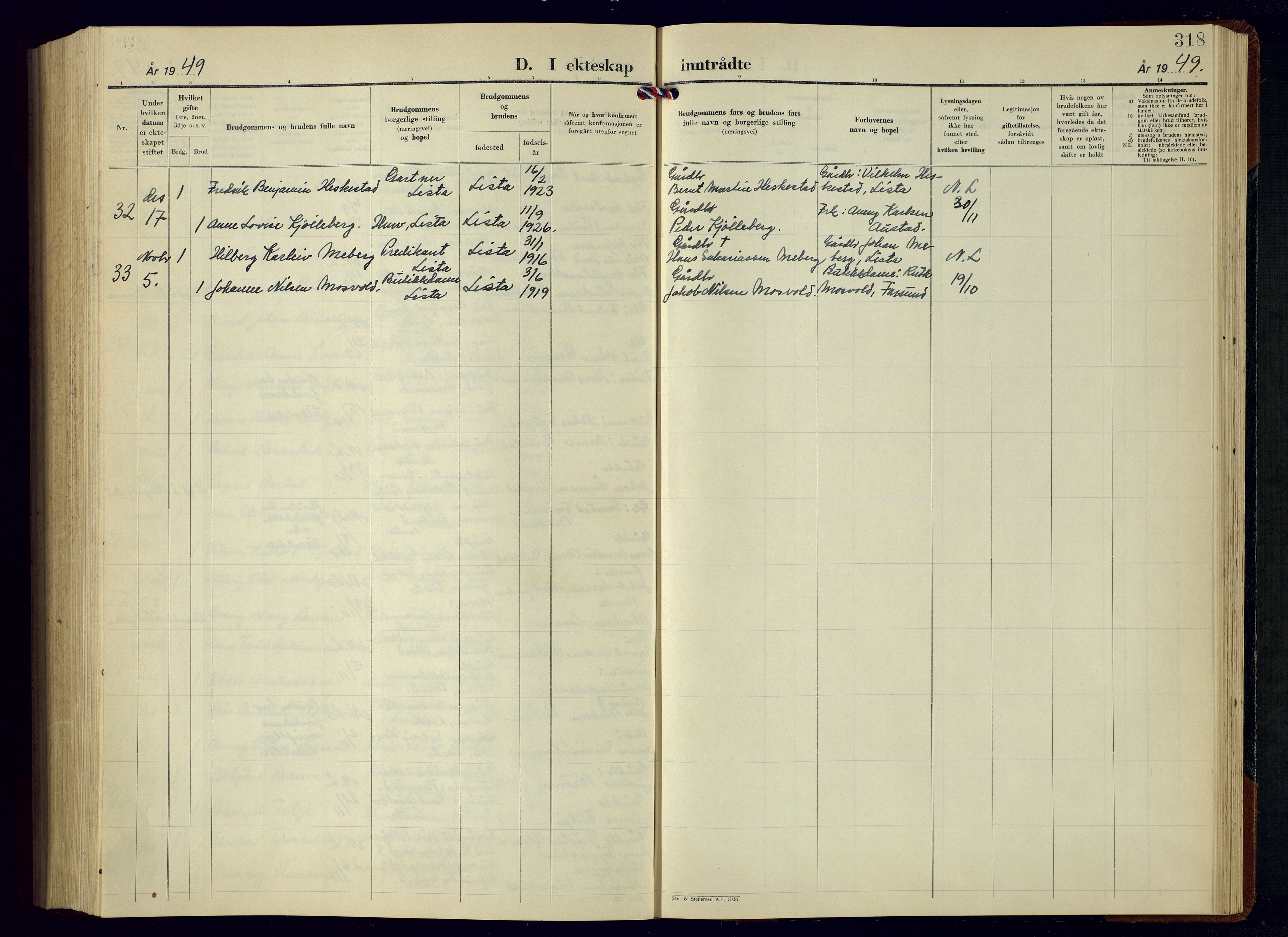 Lista sokneprestkontor, AV/SAK-1111-0027/F/Fb/L0007: Parish register (copy) no. B 7, 1943-1970, p. 318