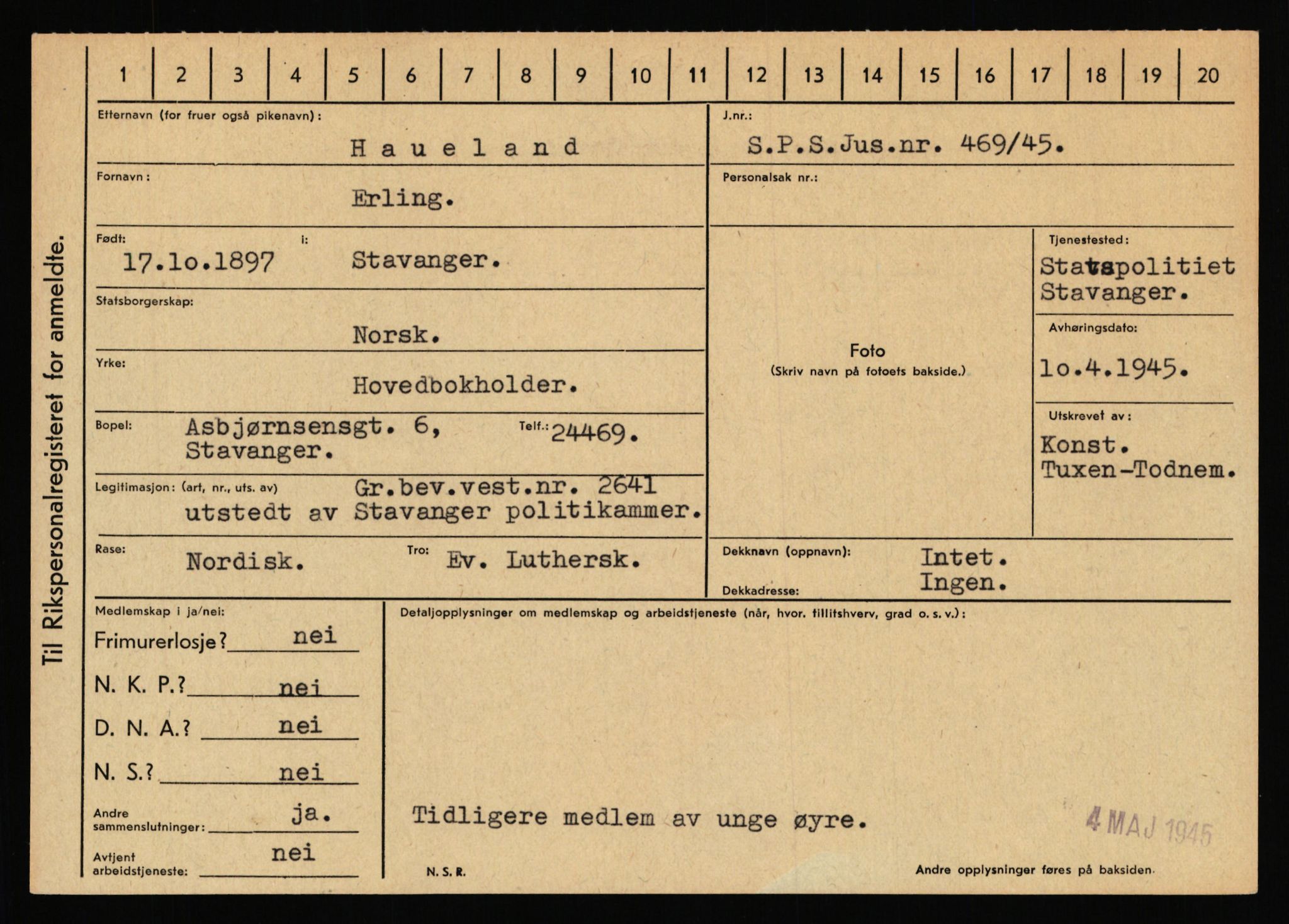 Statspolitiet - Hovedkontoret / Osloavdelingen, AV/RA-S-1329/C/Ca/L0006: Hanche - Hokstvedt, 1943-1945, p. 2083