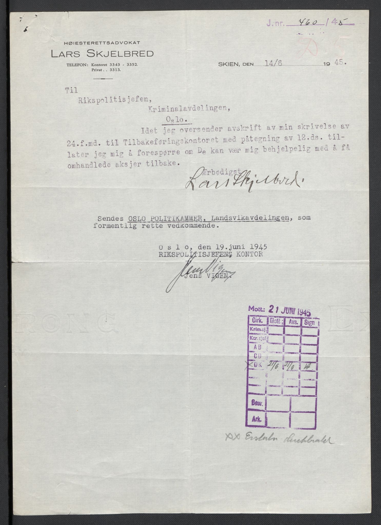 Landssvikarkivet, Oslo politikammer, AV/RA-S-3138-01/D/Da/L0003: Dnr. 29, 1945, p. 2712