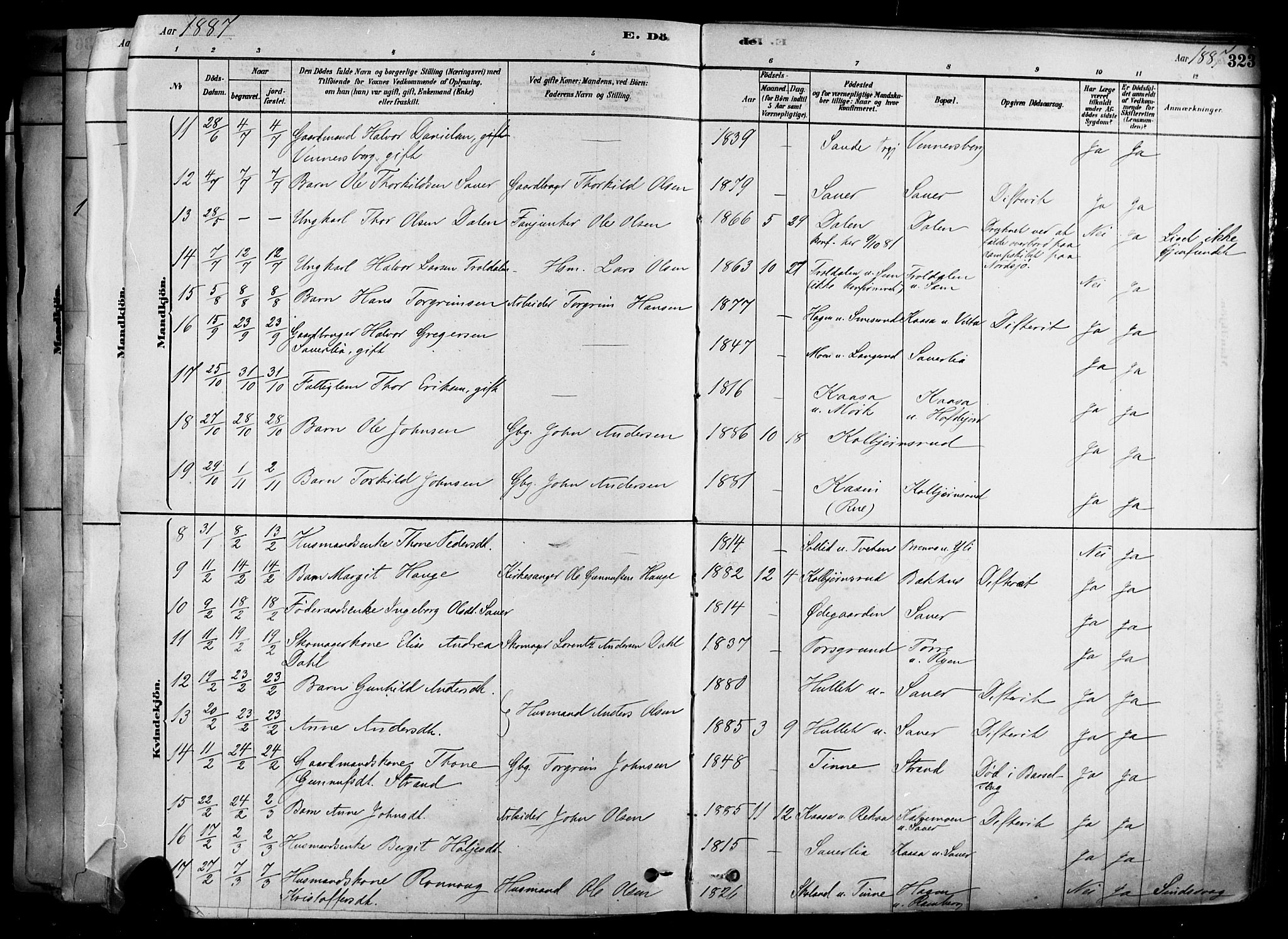 Heddal kirkebøker, SAKO/A-268/F/Fa/L0008: Parish register (official) no. I 8, 1878-1903, p. 323