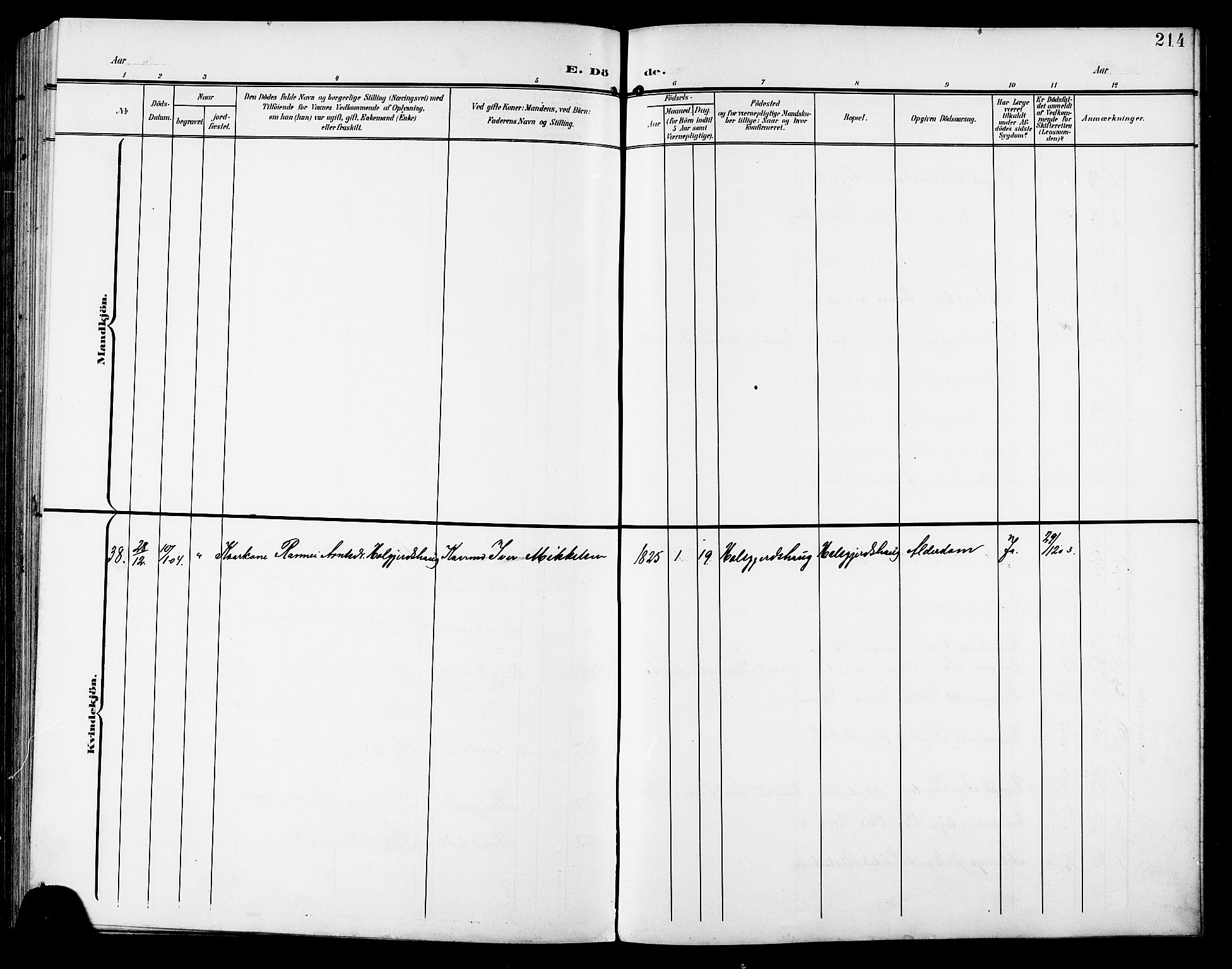 Ministerialprotokoller, klokkerbøker og fødselsregistre - Sør-Trøndelag, SAT/A-1456/672/L0864: Parish register (copy) no. 672C03, 1902-1914, p. 214