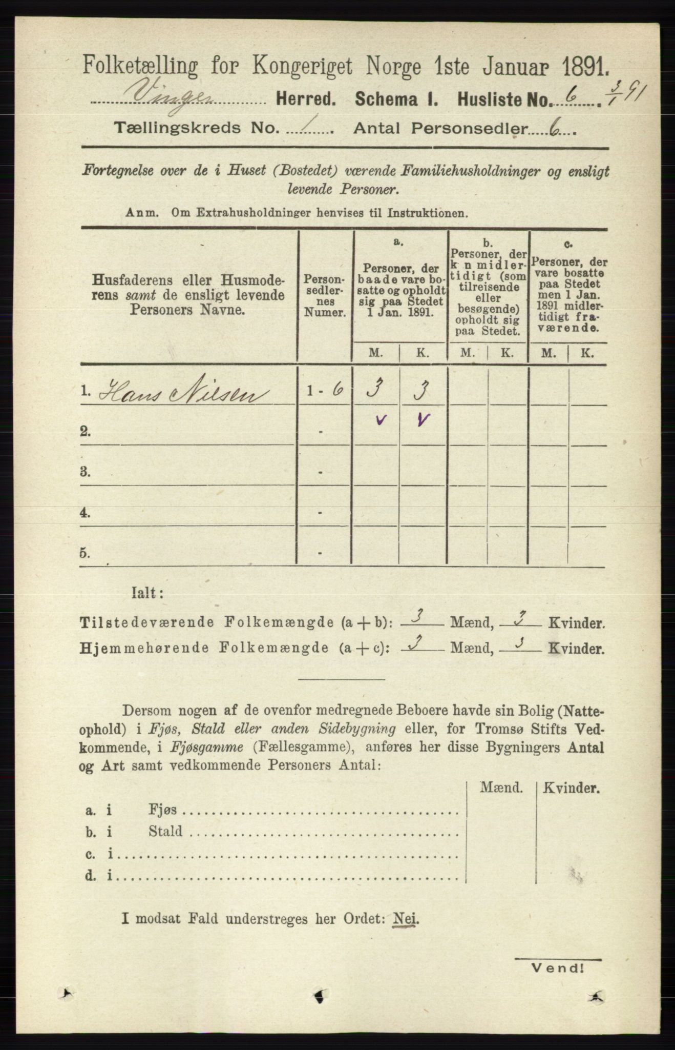 RA, 1891 census for 0421 Vinger, 1891, p. 37