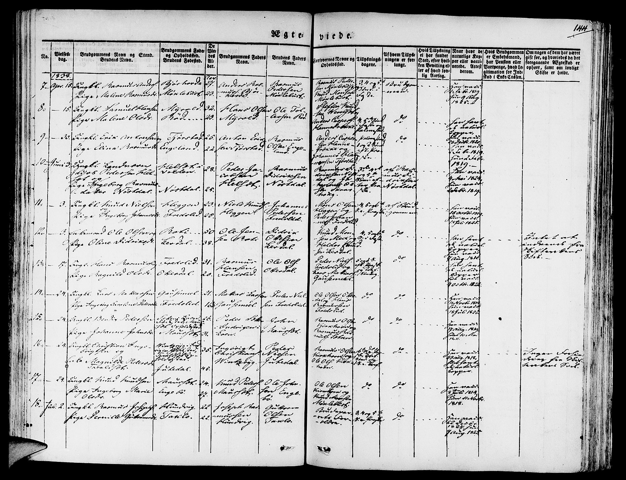 Eid sokneprestembete, SAB/A-82301/H/Haa/Haaa/L0006: Parish register (official) no. A 6, 1831-1843, p. 144