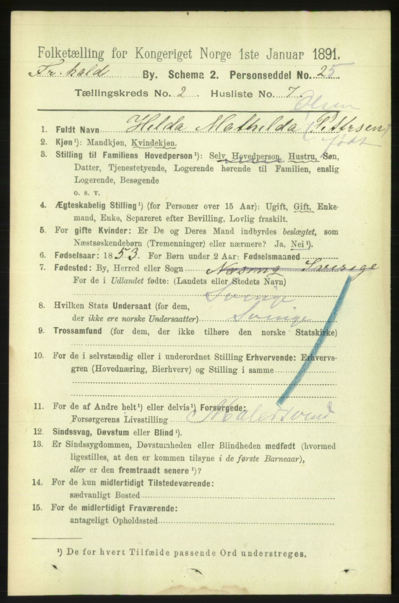 RA, 1891 census for 0101 Fredrikshald, 1891, p. 2751