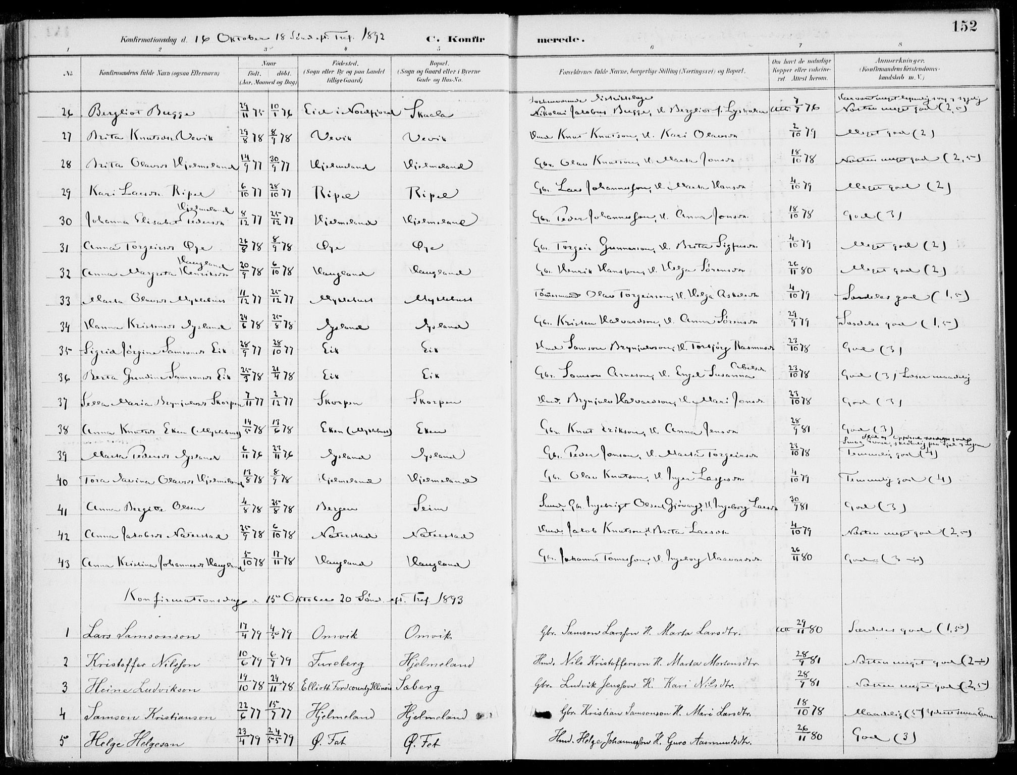 Kvinnherad sokneprestembete, SAB/A-76401/H/Haa: Parish register (official) no. B  1, 1887-1921, p. 152
