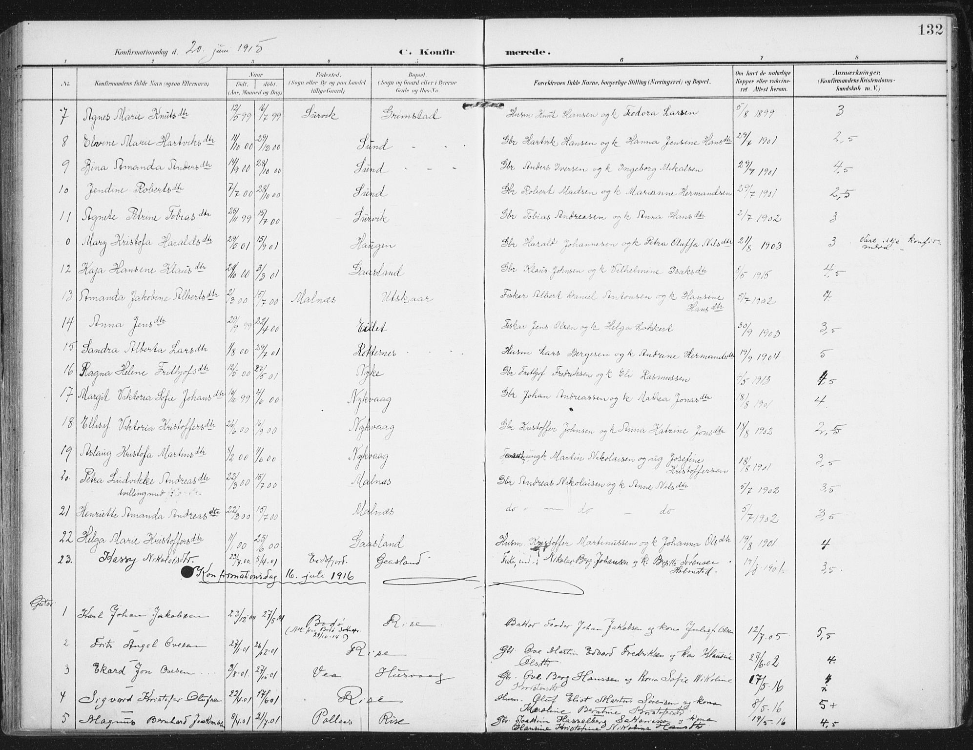 Ministerialprotokoller, klokkerbøker og fødselsregistre - Nordland, SAT/A-1459/892/L1321: Parish register (official) no. 892A02, 1902-1918, p. 132