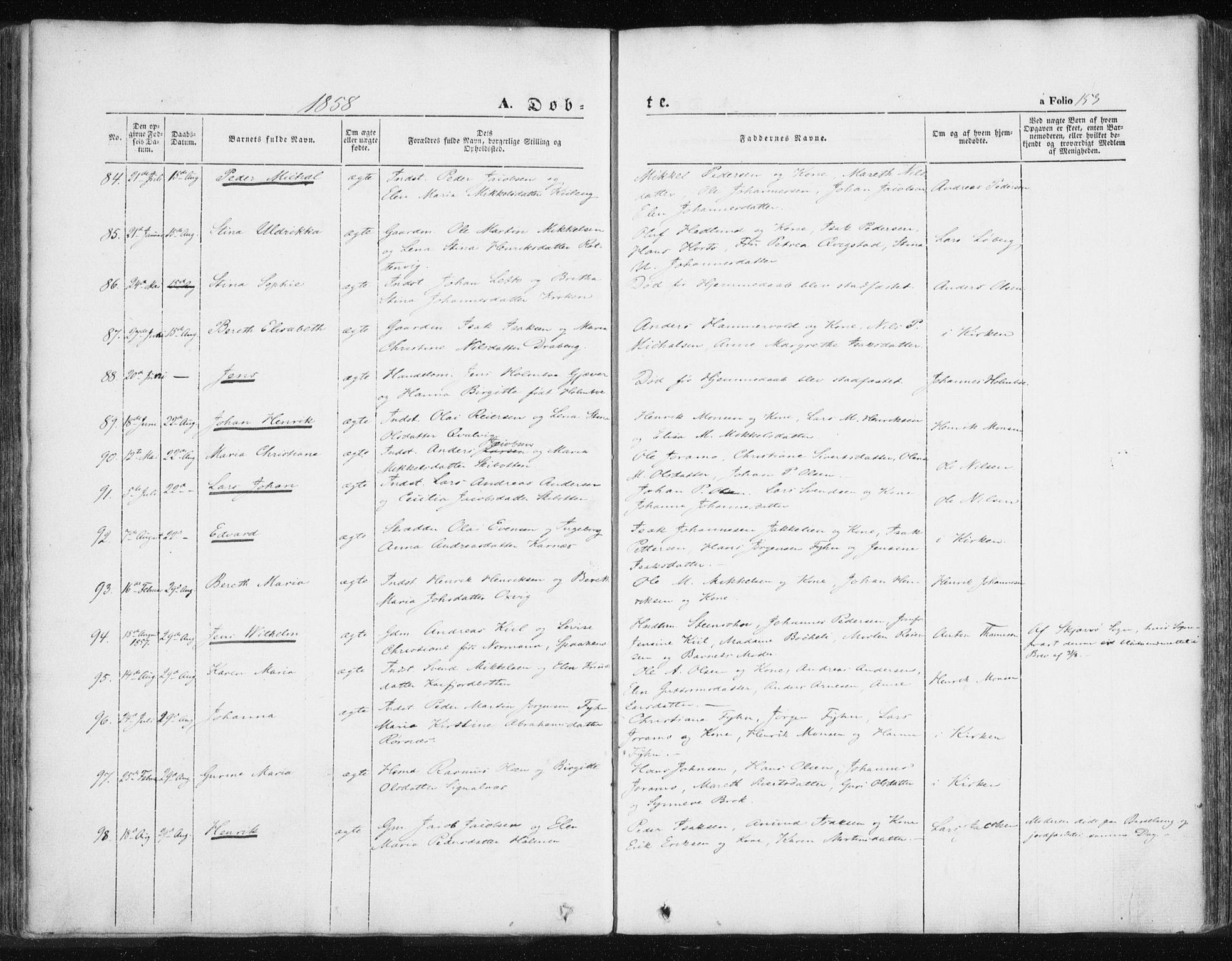 Lyngen sokneprestembete, SATØ/S-1289/H/He/Hea/L0004kirke: Parish register (official) no. 4, 1839-1858, p. 153