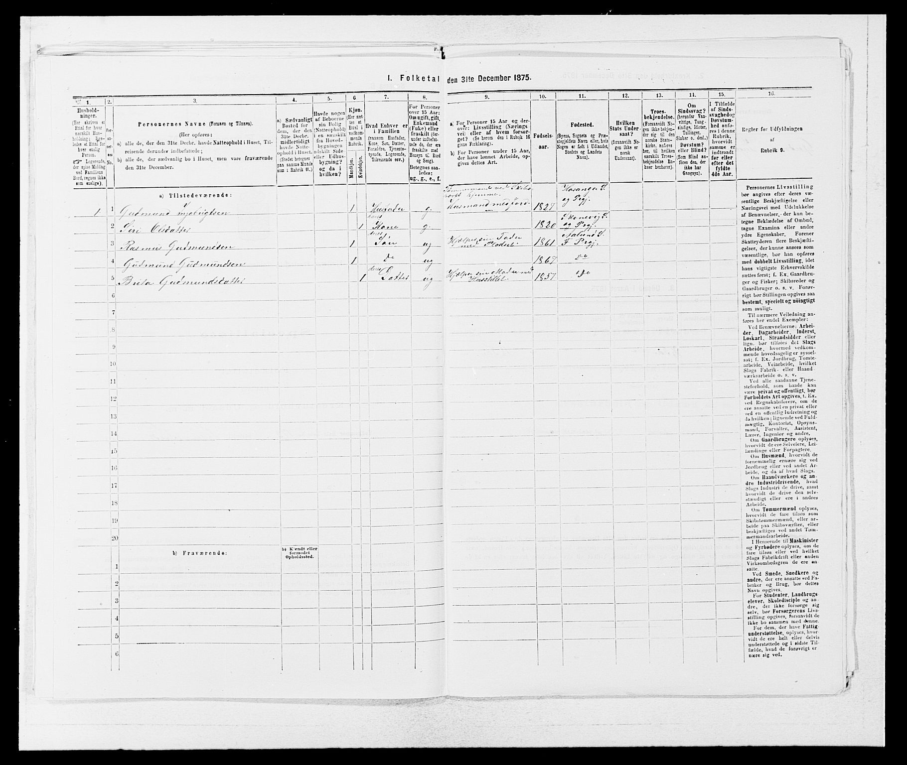 SAB, 1875 census for 1213P Fjelberg, 1875, p. 62
