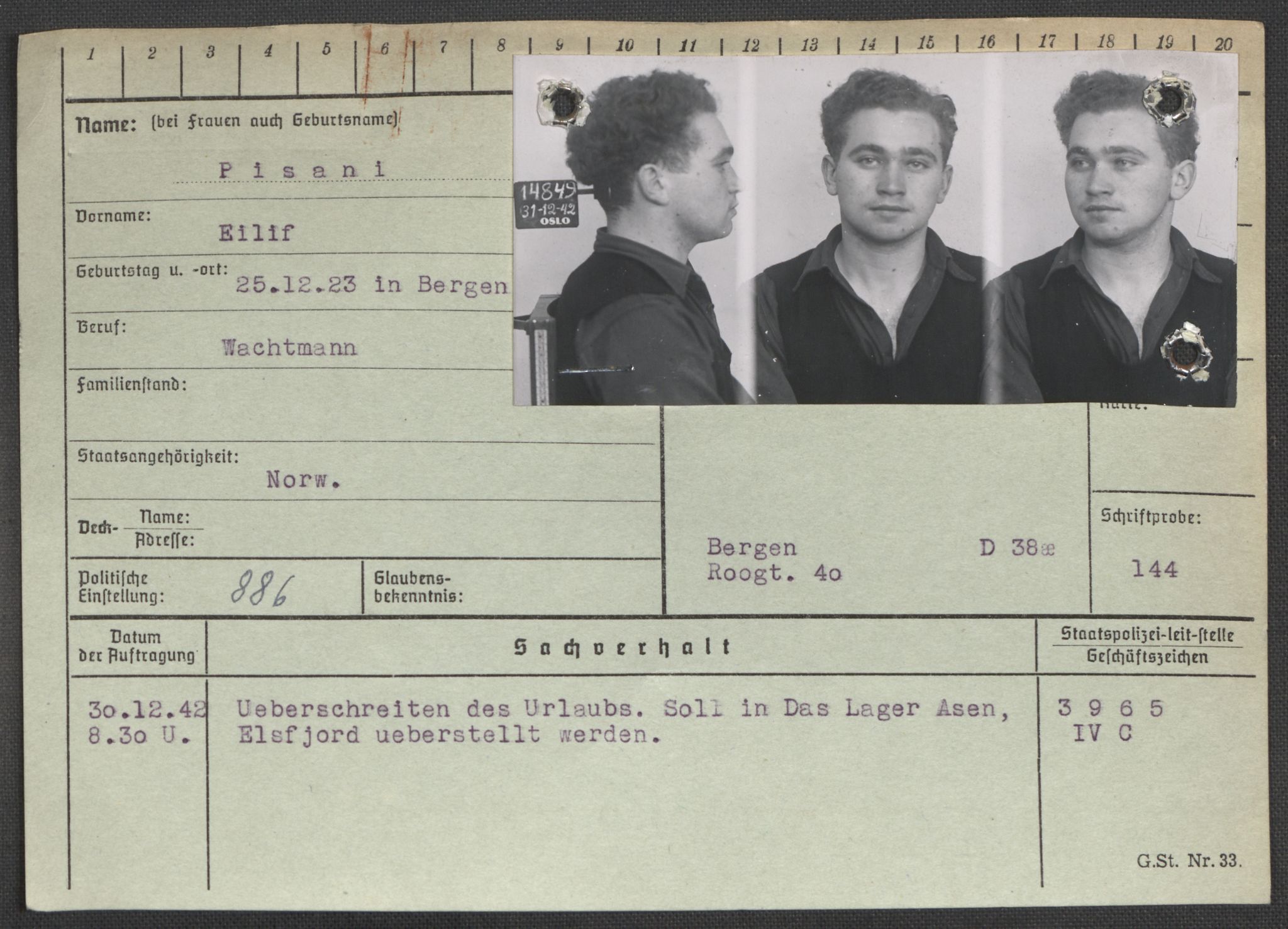 Befehlshaber der Sicherheitspolizei und des SD, AV/RA-RAFA-5969/E/Ea/Eaa/L0008: Register over norske fanger i Møllergata 19: Oelze-Ru, 1940-1945, p. 896