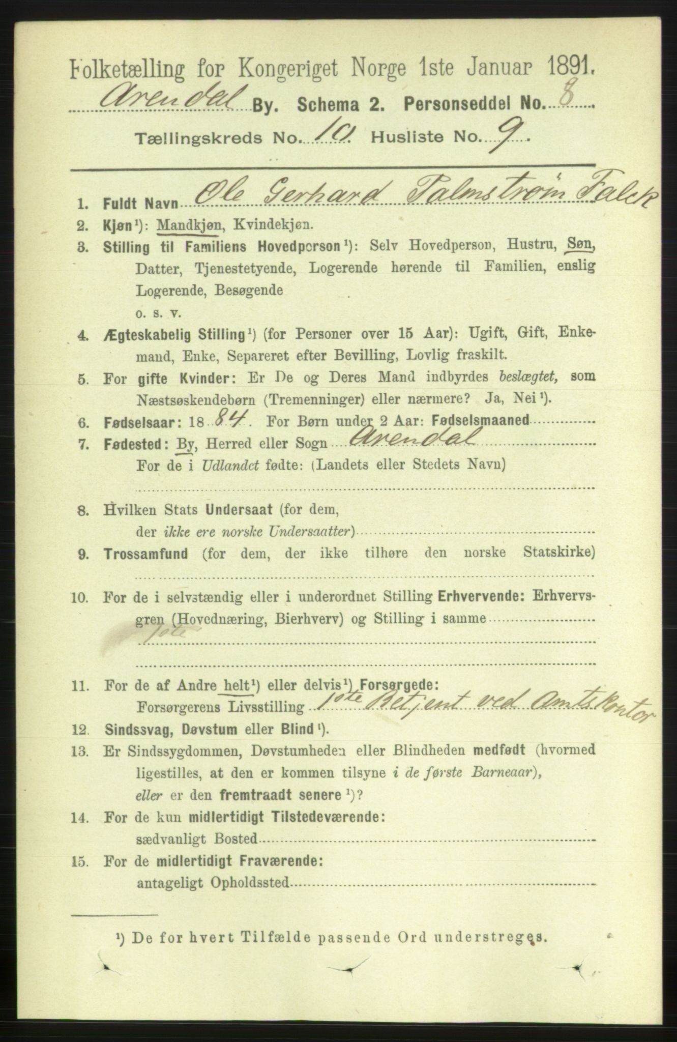 RA, 1891 census for 0903 Arendal, 1891, p. 3799