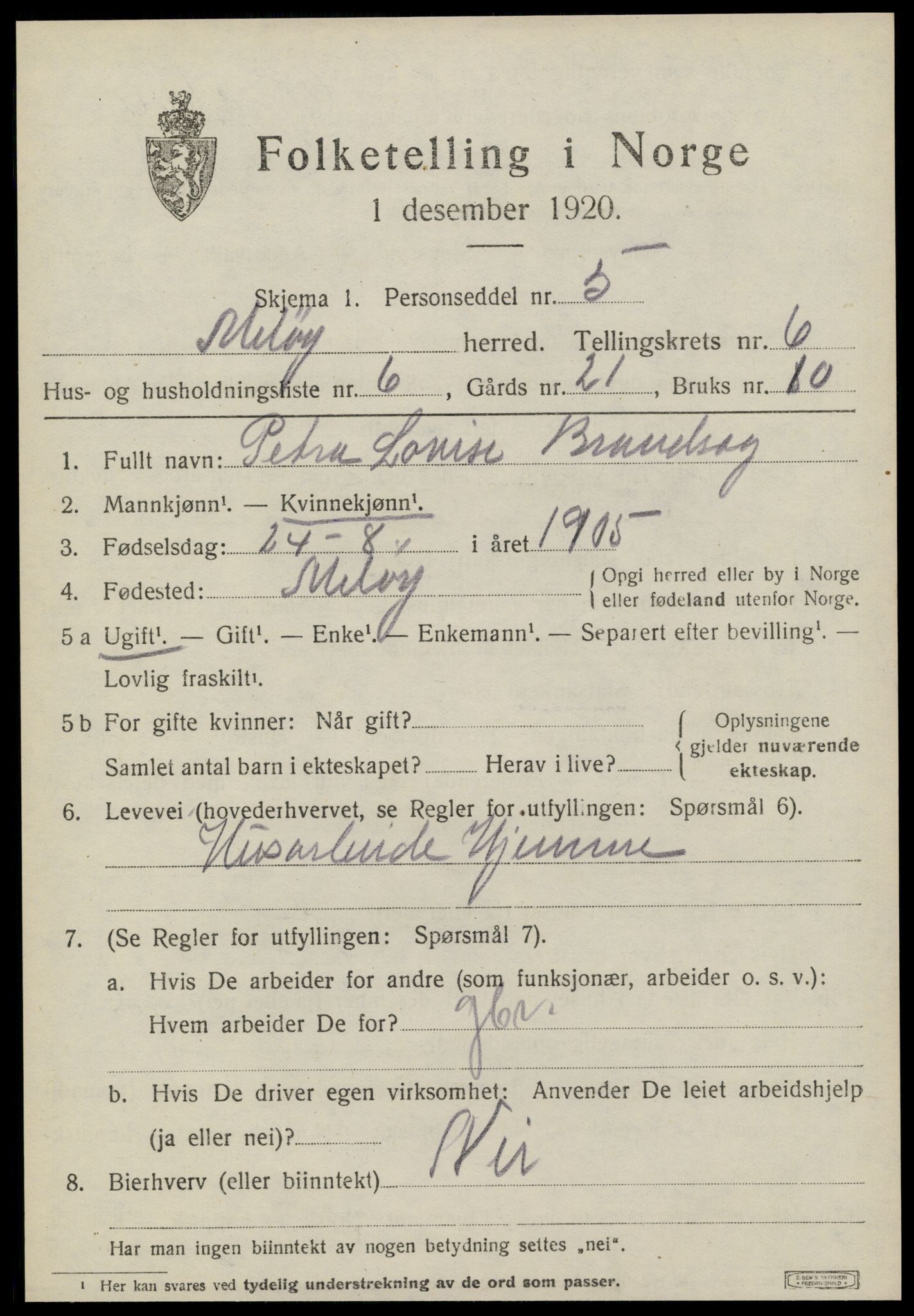 SAT, 1920 census for Meløy, 1920, p. 3471