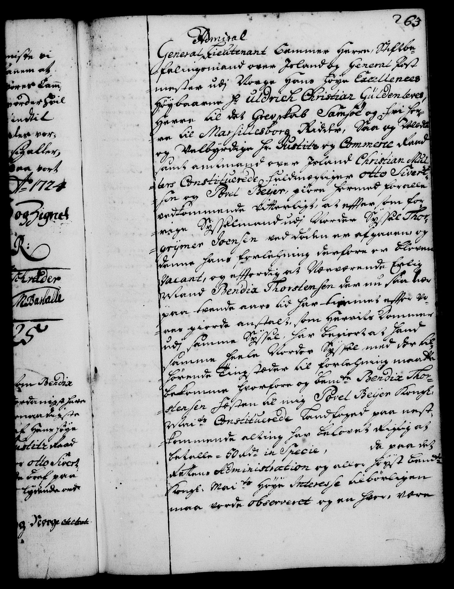 Rentekammeret, Kammerkanselliet, RA/EA-3111/G/Gg/Gge/L0001: Norsk bestallingsprotokoll med register (merket RK 53.25), 1720-1730, p. 263