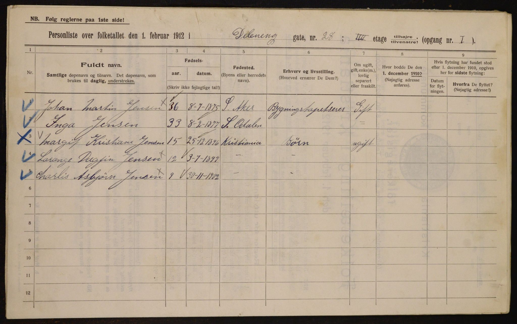 OBA, Municipal Census 1912 for Kristiania, 1912, p. 17474