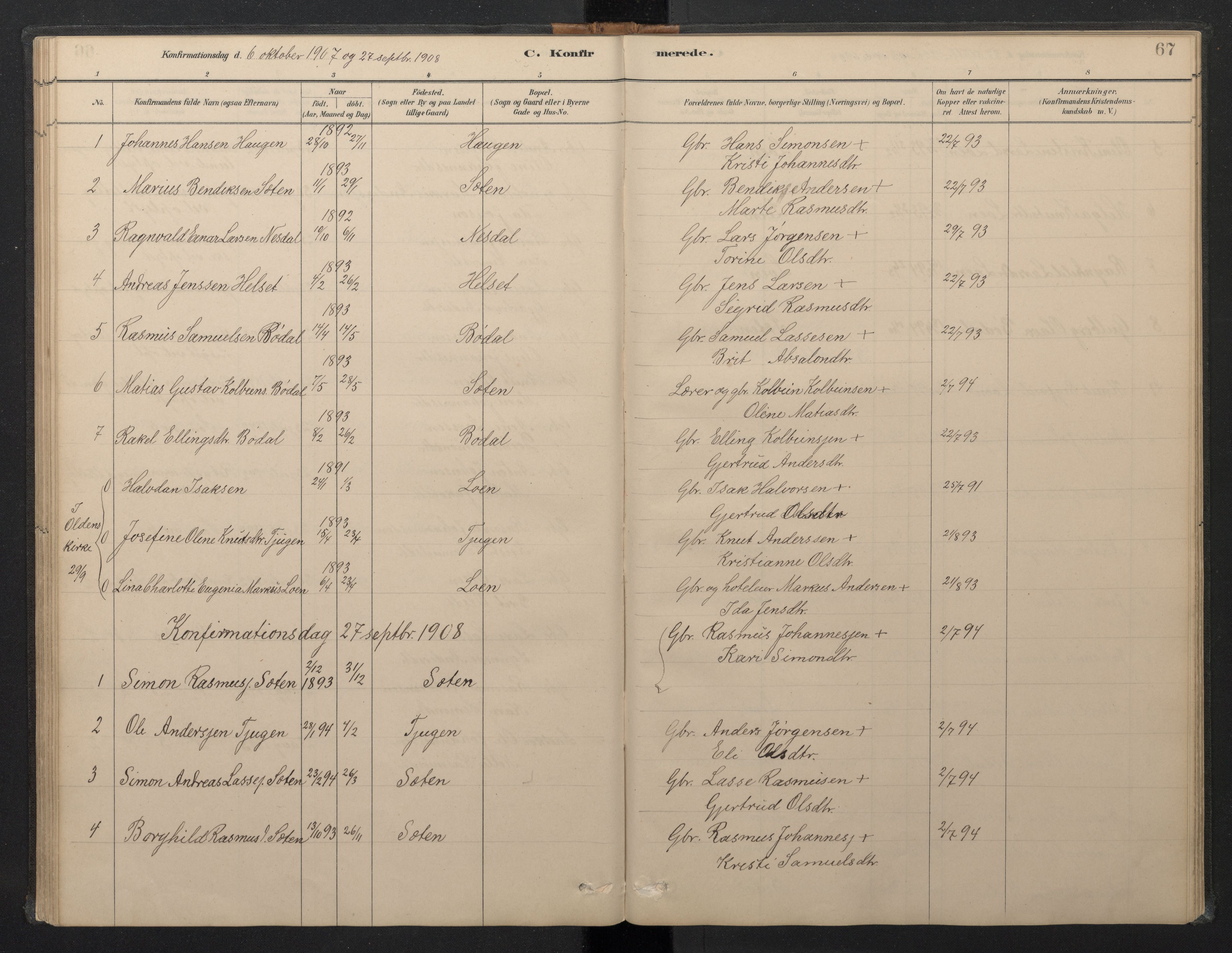 Stryn Sokneprestembete, AV/SAB-A-82501: Parish register (copy) no. B 3, 1881-1918, p. 66b-67a