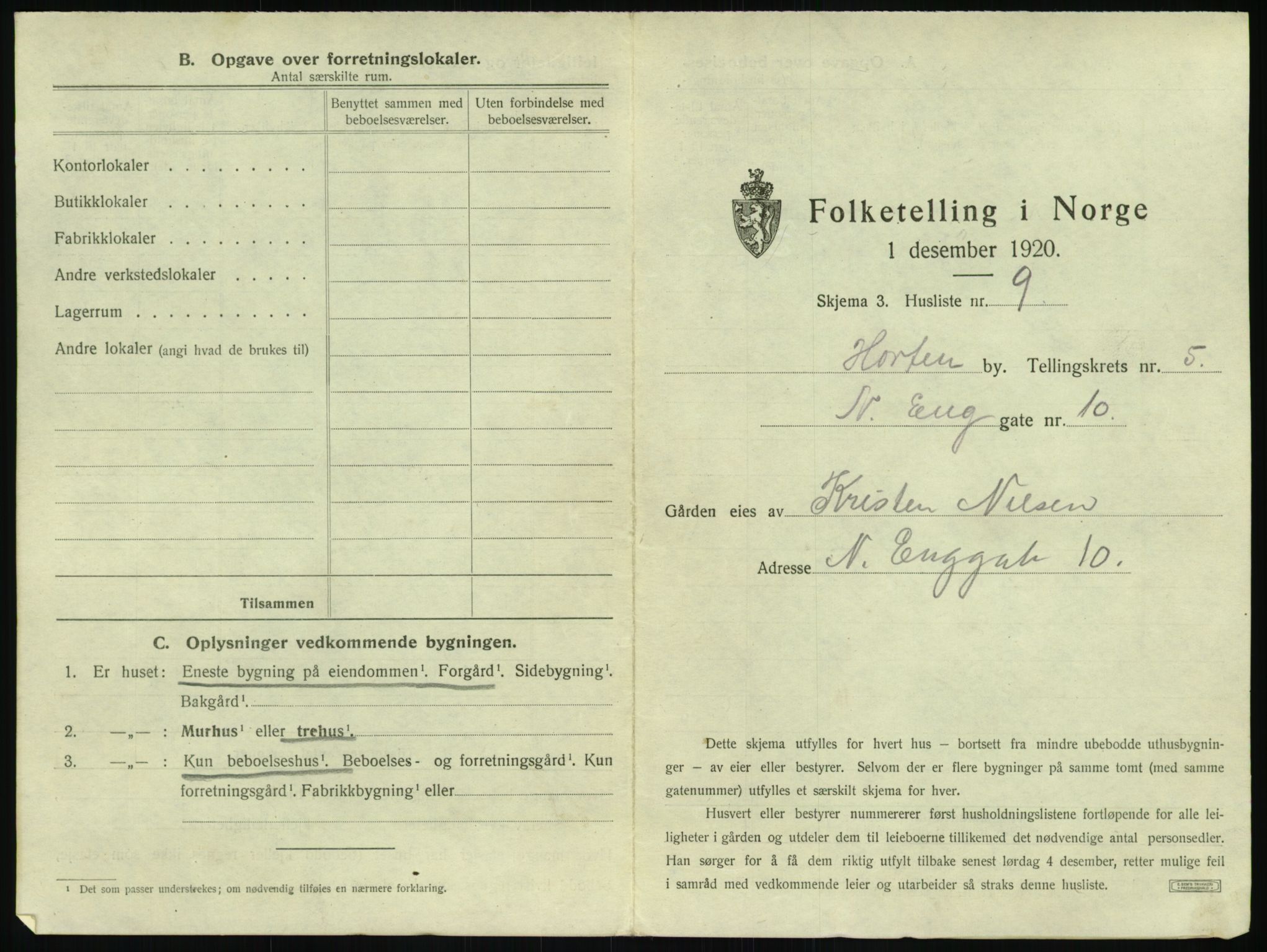 SAKO, 1920 census for Horten, 1920, p. 1555
