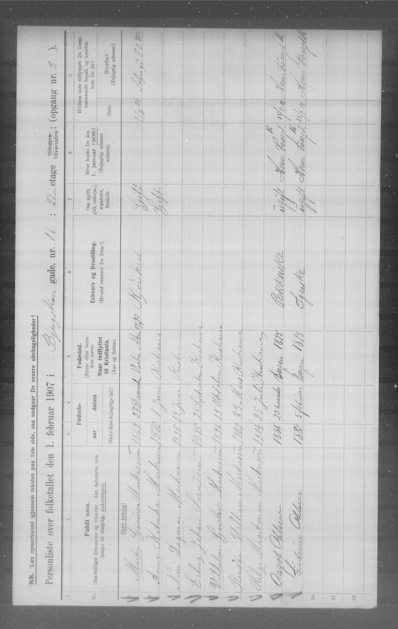 OBA, Municipal Census 1907 for Kristiania, 1907, p. 2483