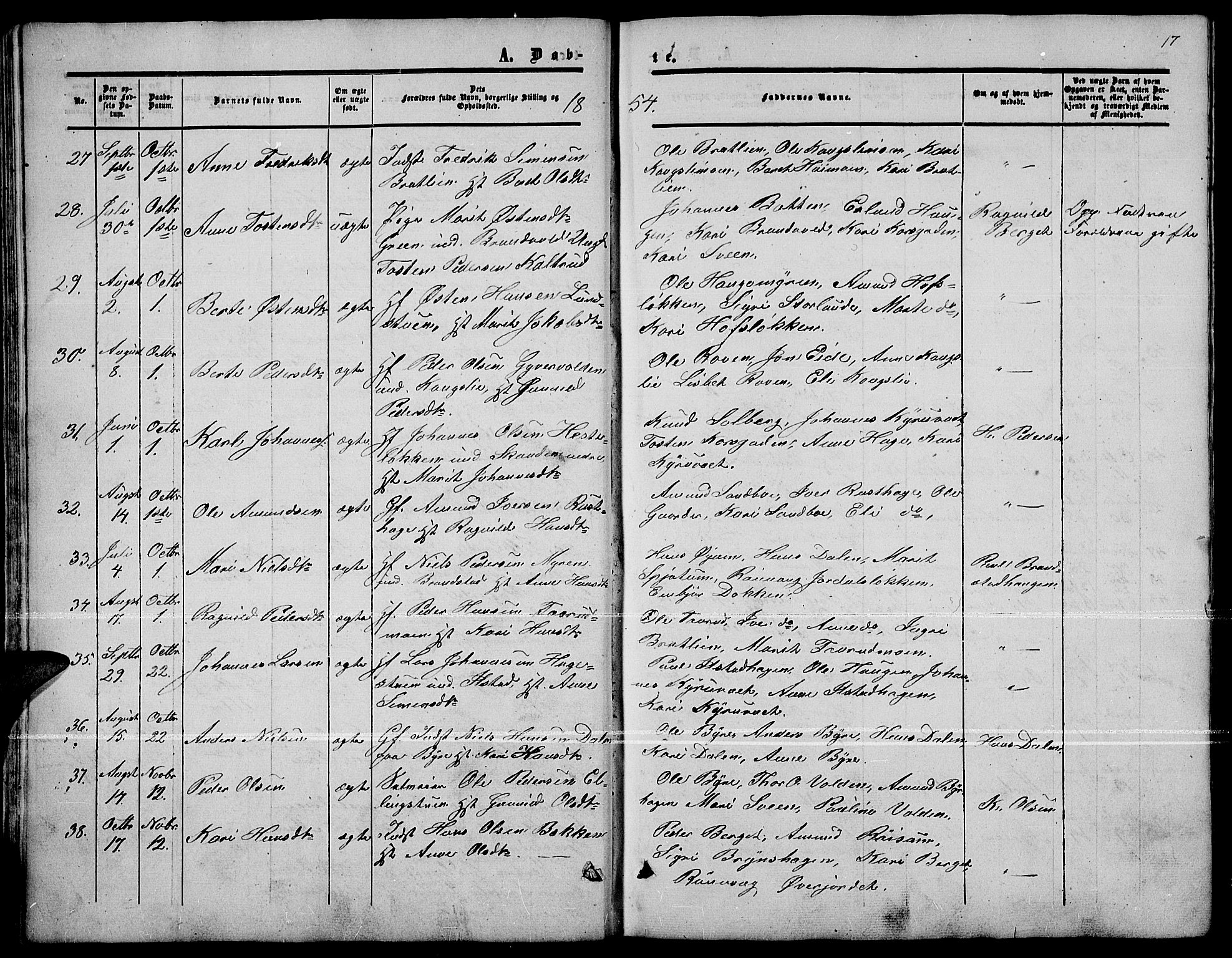 Nord-Fron prestekontor, AV/SAH-PREST-080/H/Ha/Hab/L0001: Parish register (copy) no. 1, 1851-1883, p. 17