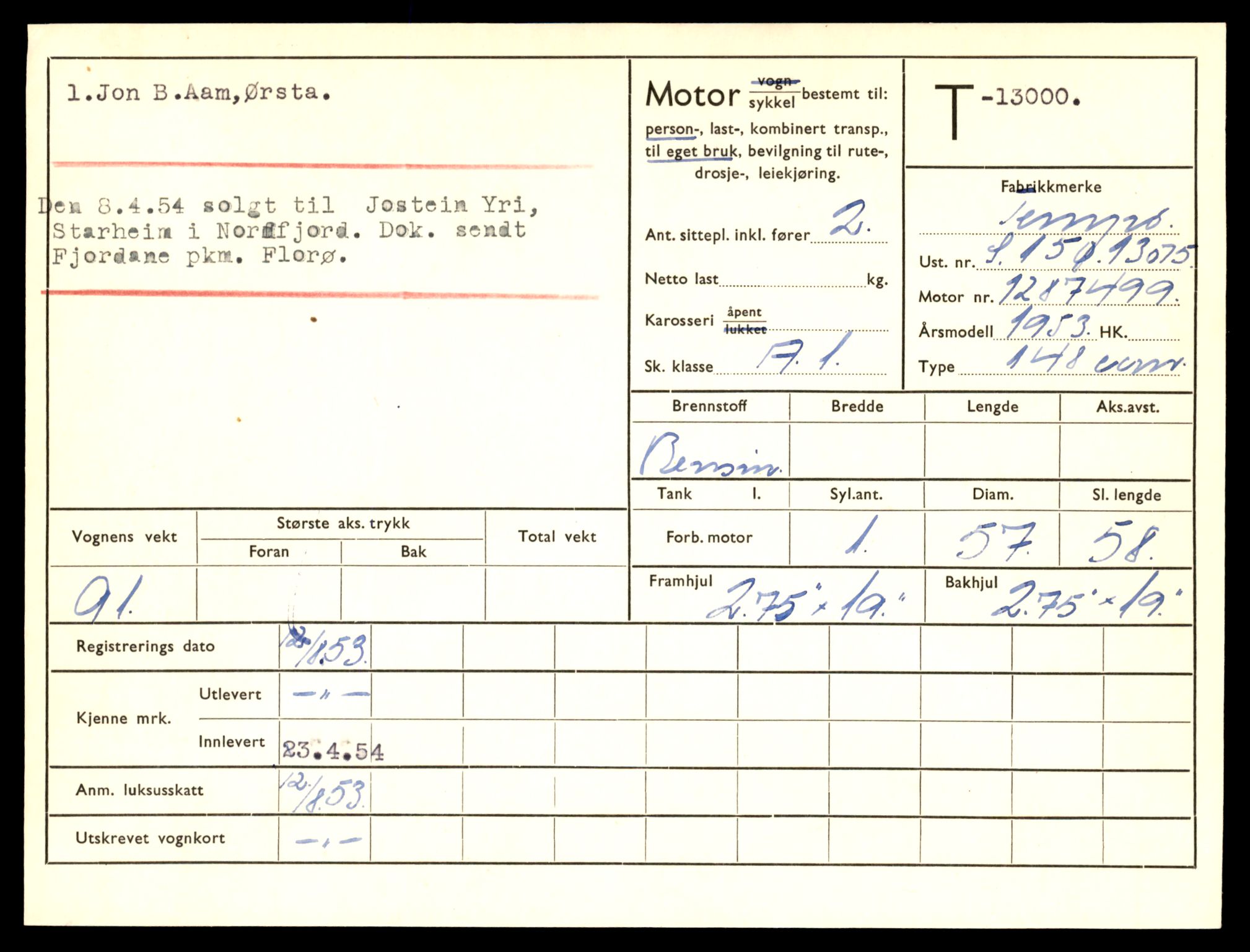 Møre og Romsdal vegkontor - Ålesund trafikkstasjon, AV/SAT-A-4099/F/Fe/L0036: Registreringskort for kjøretøy T 12831 - T 13030, 1927-1998, p. 2429