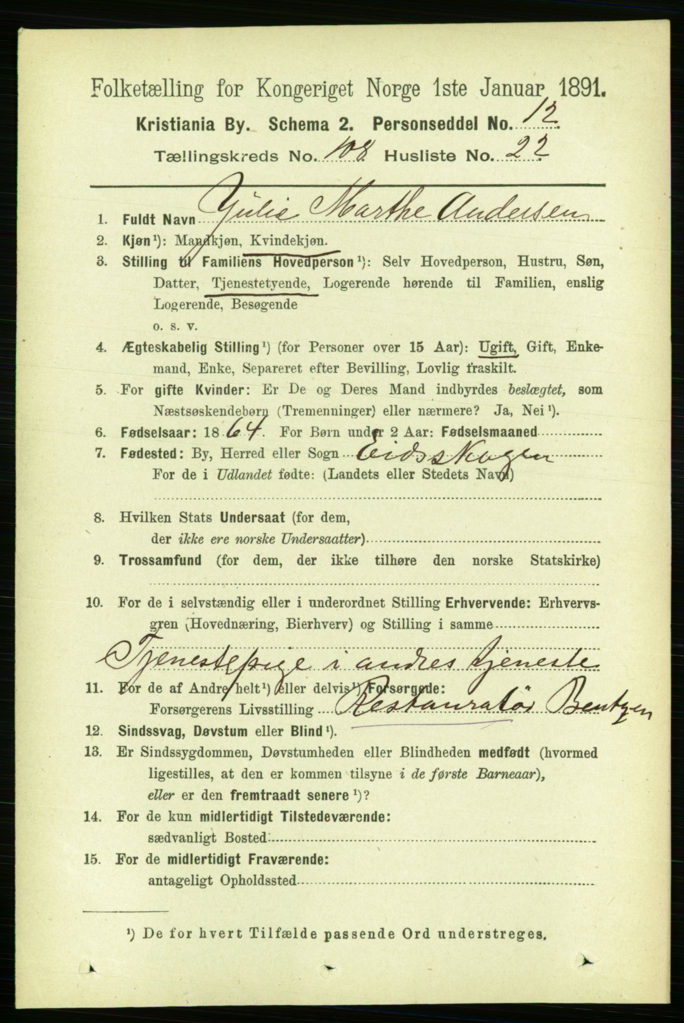 RA, 1891 census for 0301 Kristiania, 1891, p. 56098