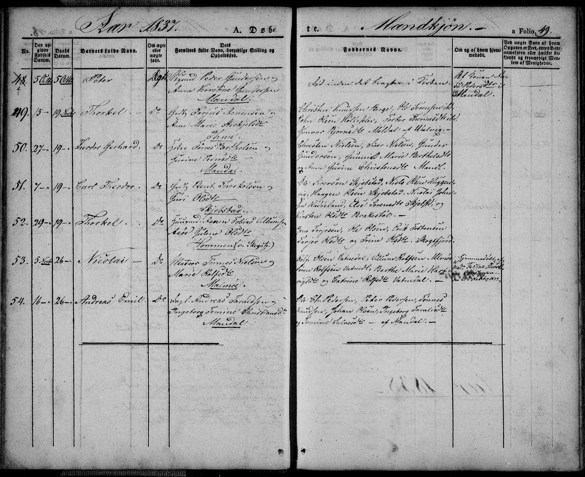 Mandal sokneprestkontor, AV/SAK-1111-0030/F/Fa/Faa/L0011: Parish register (official) no. A 11, 1830-1839, p. 49