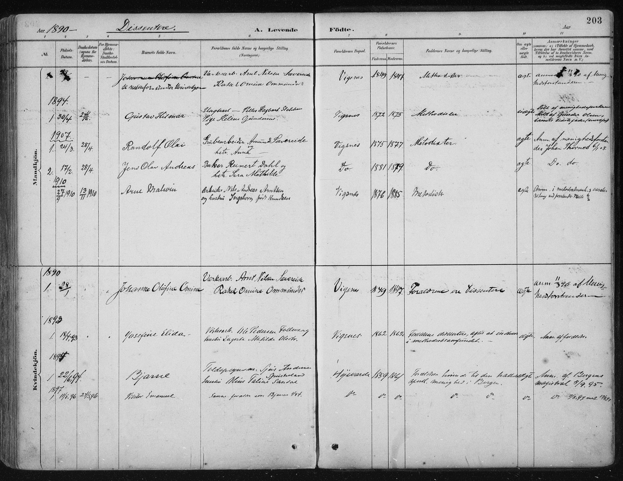 Avaldsnes sokneprestkontor, SAST/A -101851/H/Ha/Haa/L0017: Parish register (official) no. A 17, 1889-1920, p. 203