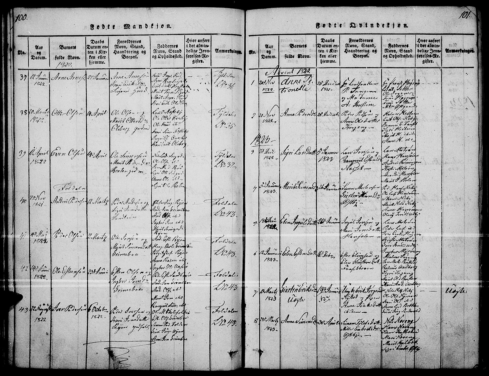 Tynset prestekontor, SAH/PREST-058/H/Ha/Haa/L0018: Parish register (official) no. 18, 1815-1829, p. 100-101