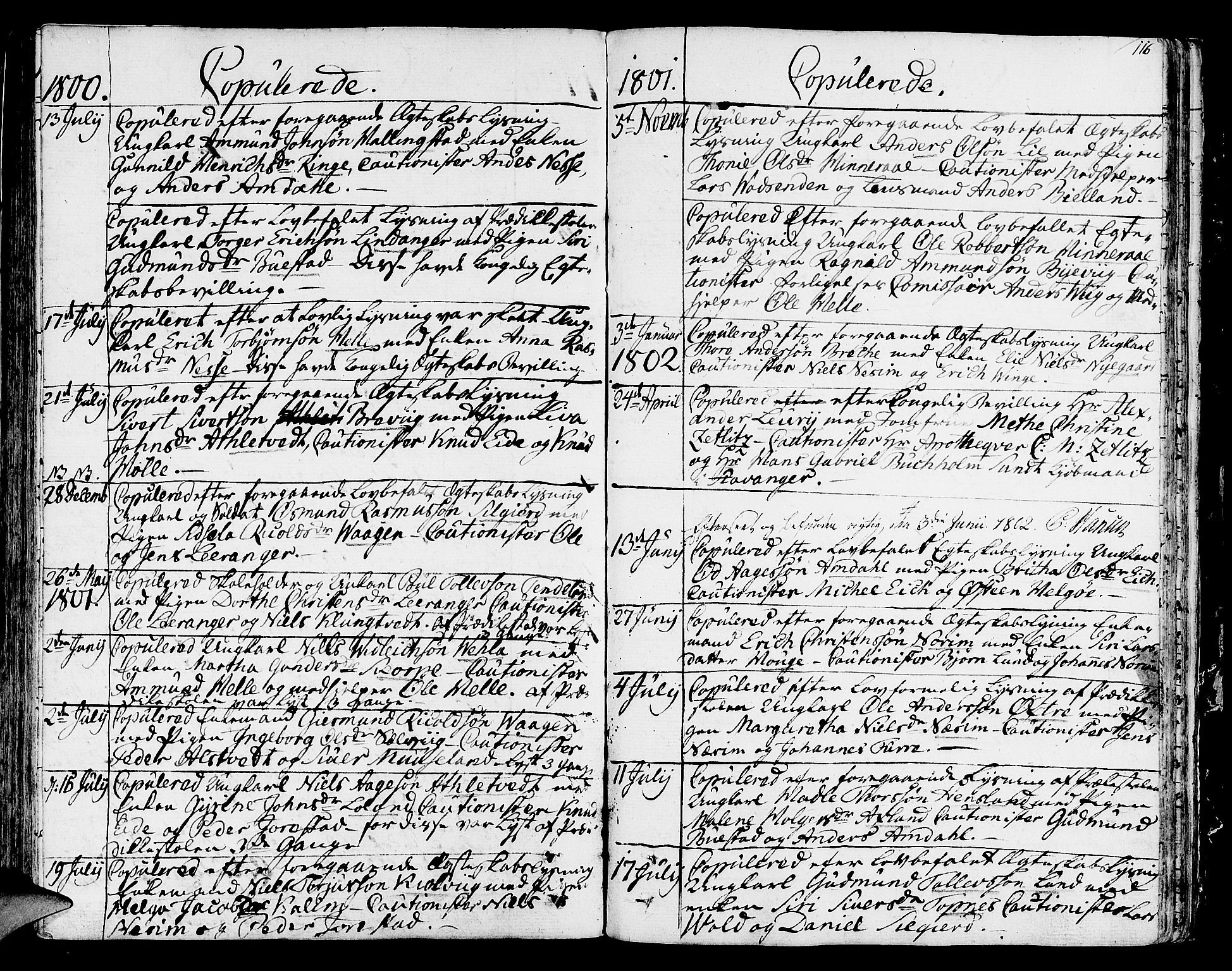 Nedstrand sokneprestkontor, SAST/A-101841/01/IV: Parish register (official) no. A 5, 1795-1816, p. 116