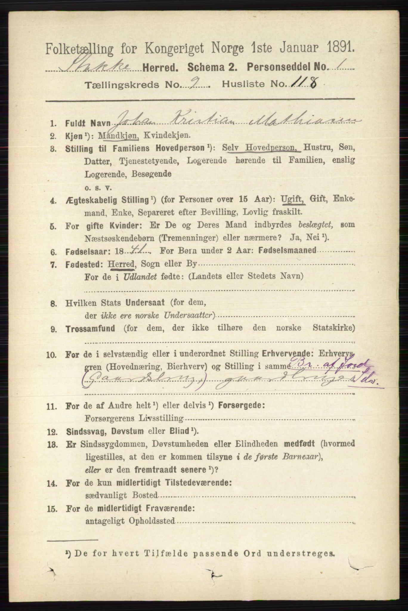 RA, 1891 census for 0720 Stokke, 1891, p. 6631