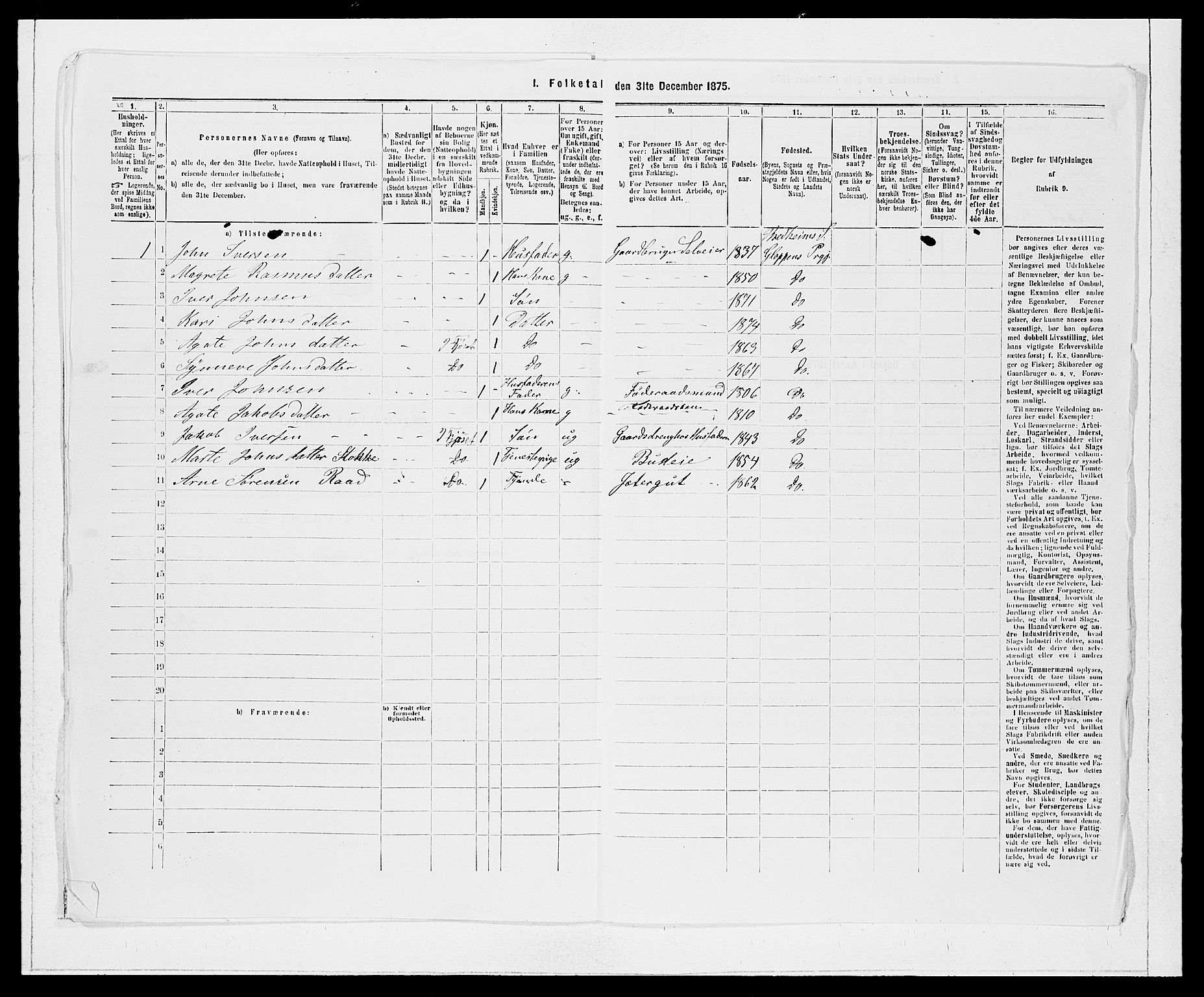 SAB, 1875 Census for 1445P Gloppen, 1875, p. 1074
