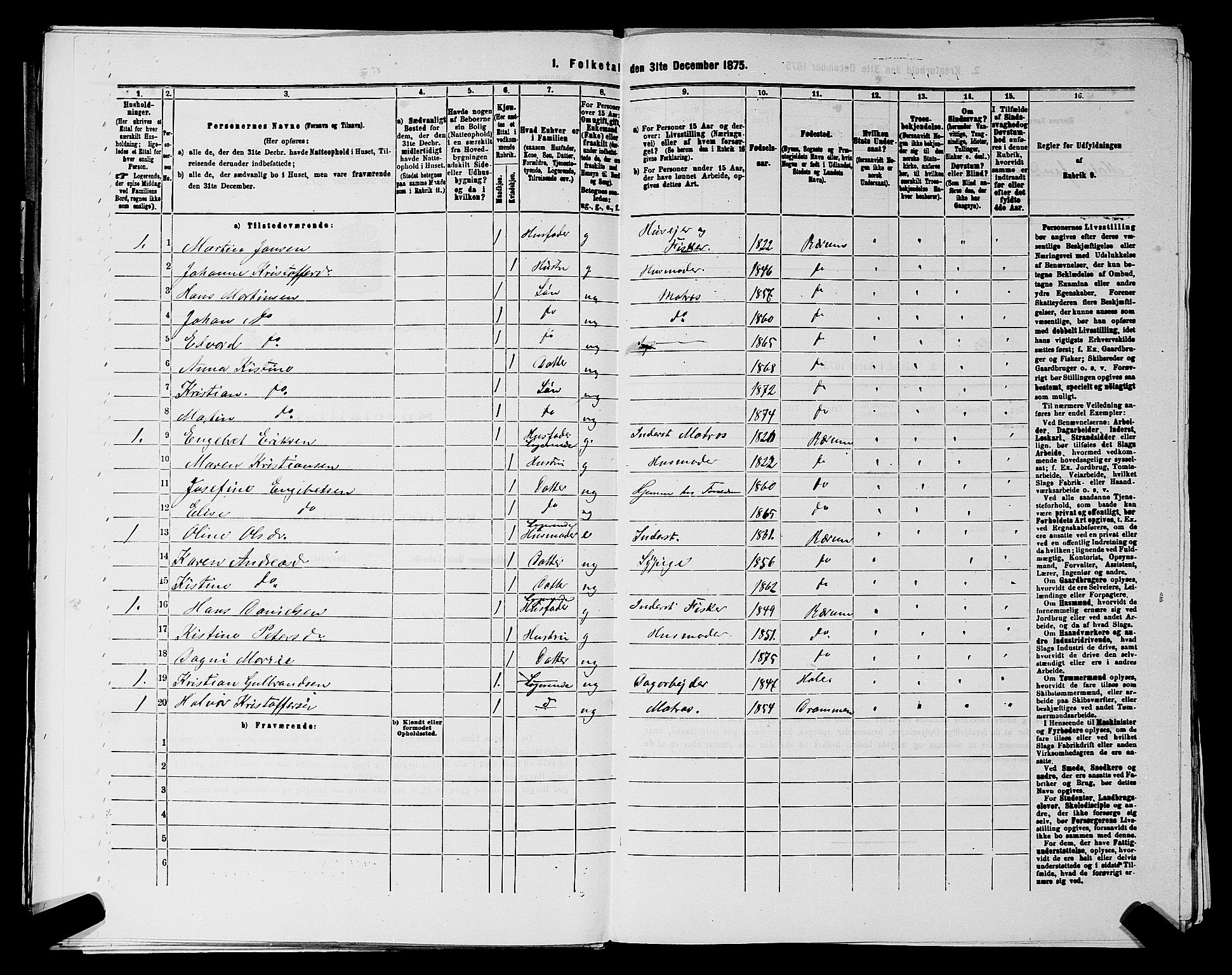 RA, 1875 census for 0220P Asker, 1875, p. 1193