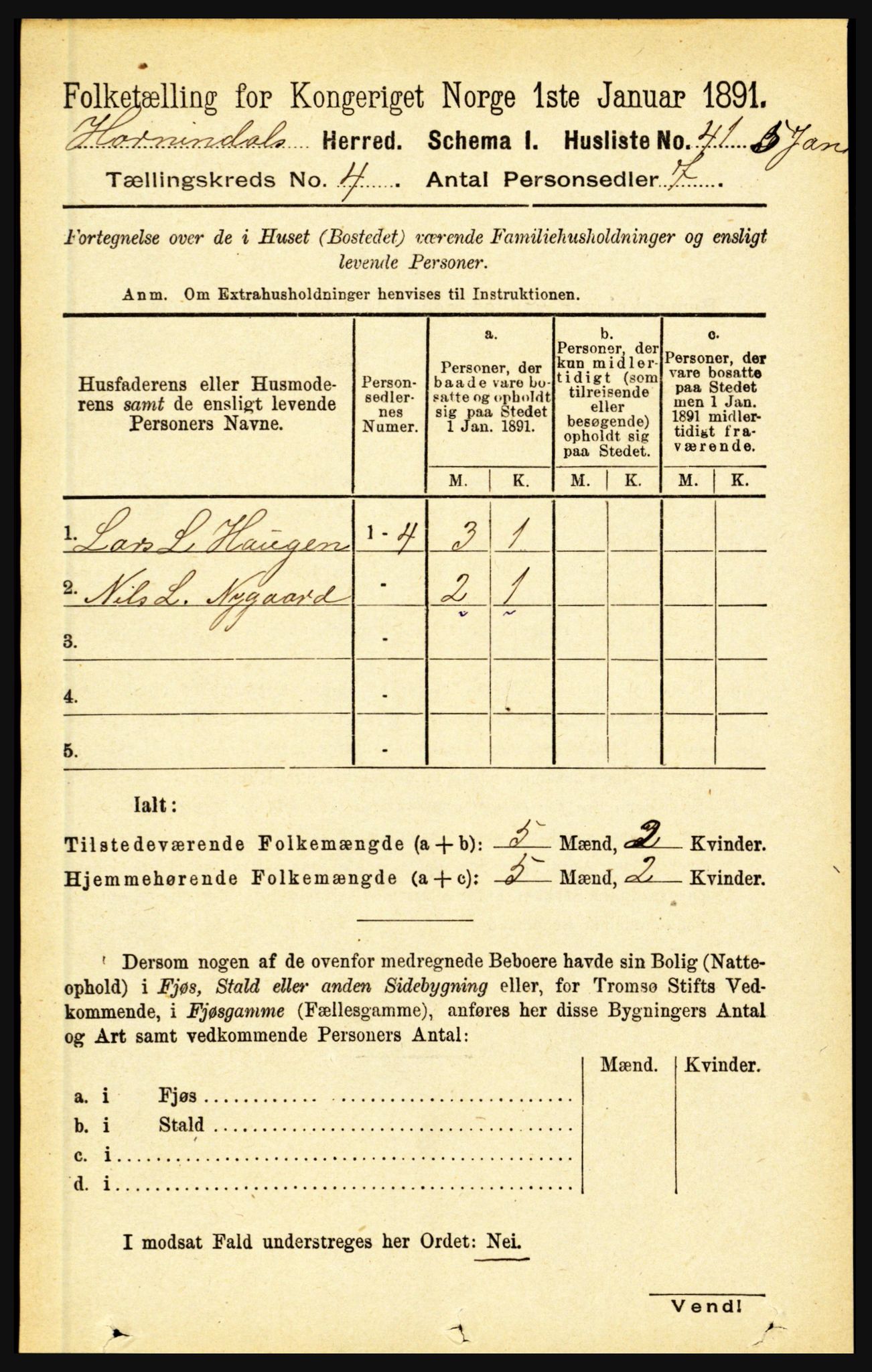 RA, 1891 census for 1444 Hornindal, 1891, p. 856