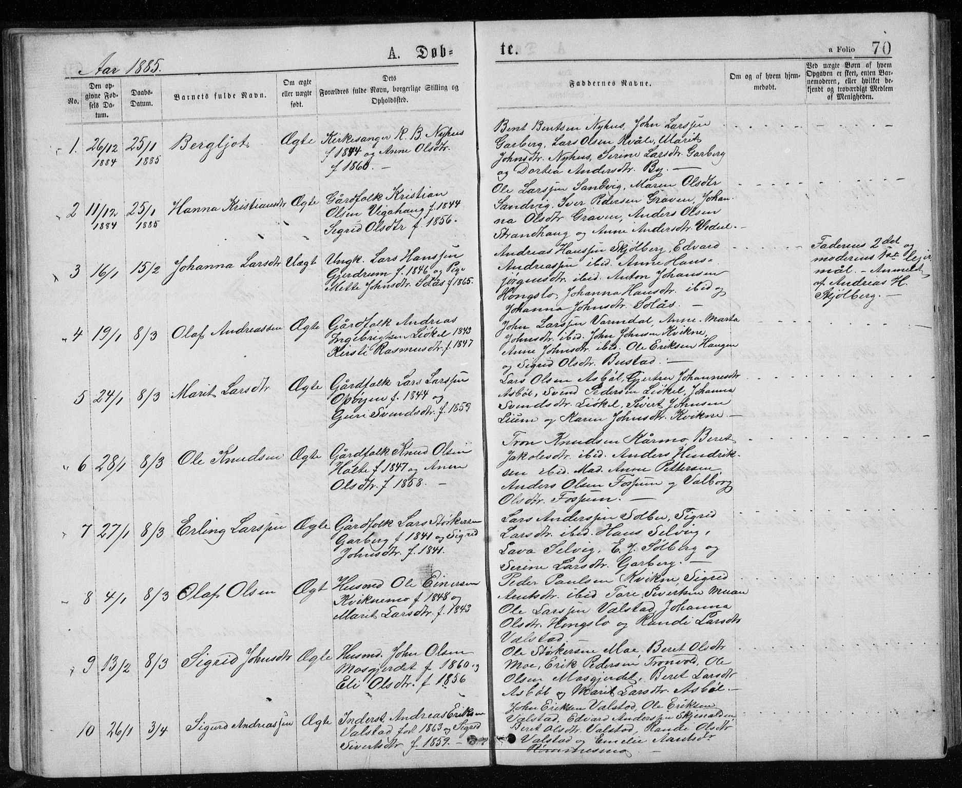 Ministerialprotokoller, klokkerbøker og fødselsregistre - Sør-Trøndelag, SAT/A-1456/671/L0843: Parish register (copy) no. 671C02, 1873-1892, p. 70