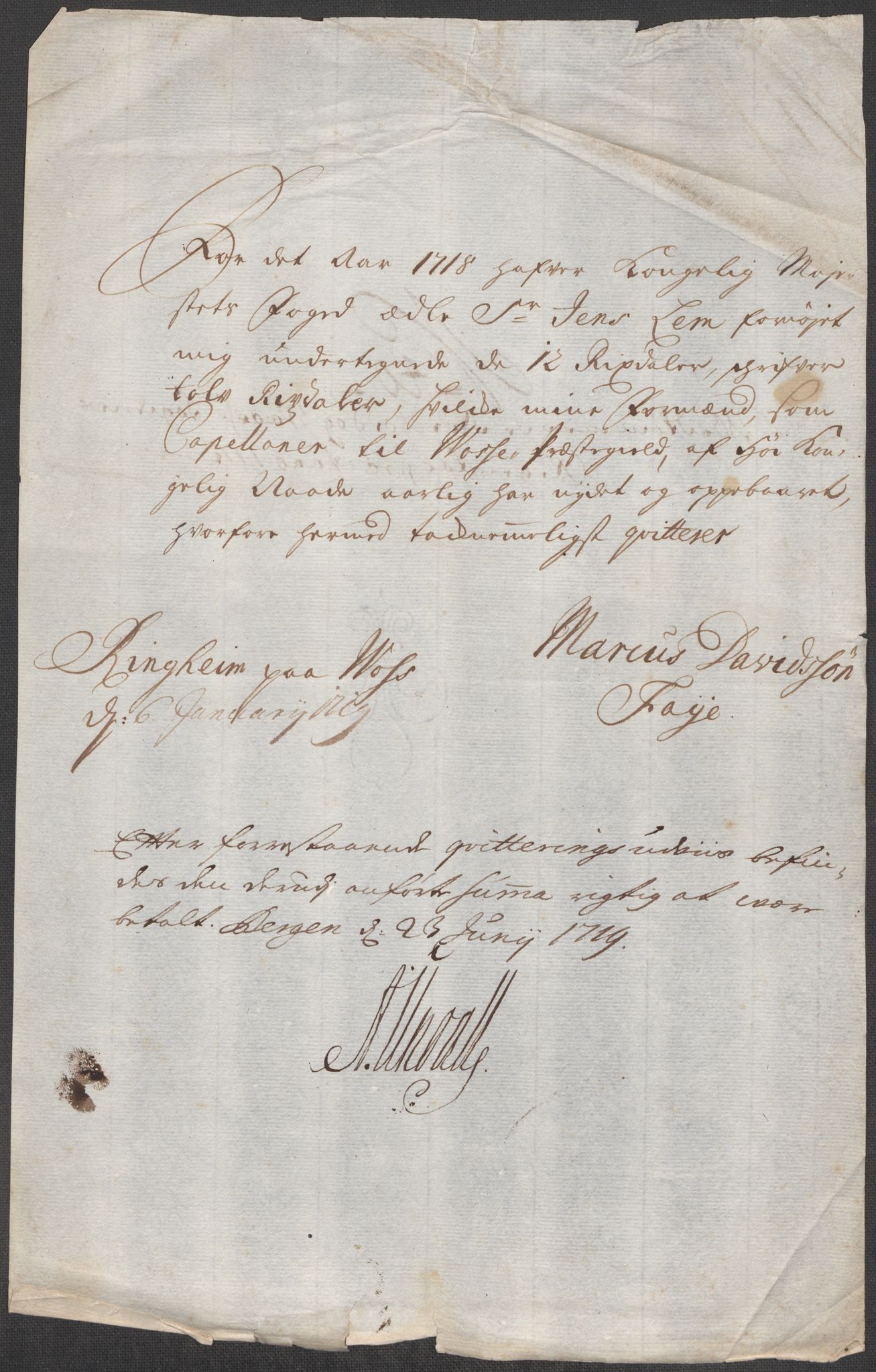 Rentekammeret inntil 1814, Reviderte regnskaper, Fogderegnskap, AV/RA-EA-4092/R51/L3202: Fogderegnskap Nordhordland og Voss, 1718, p. 178