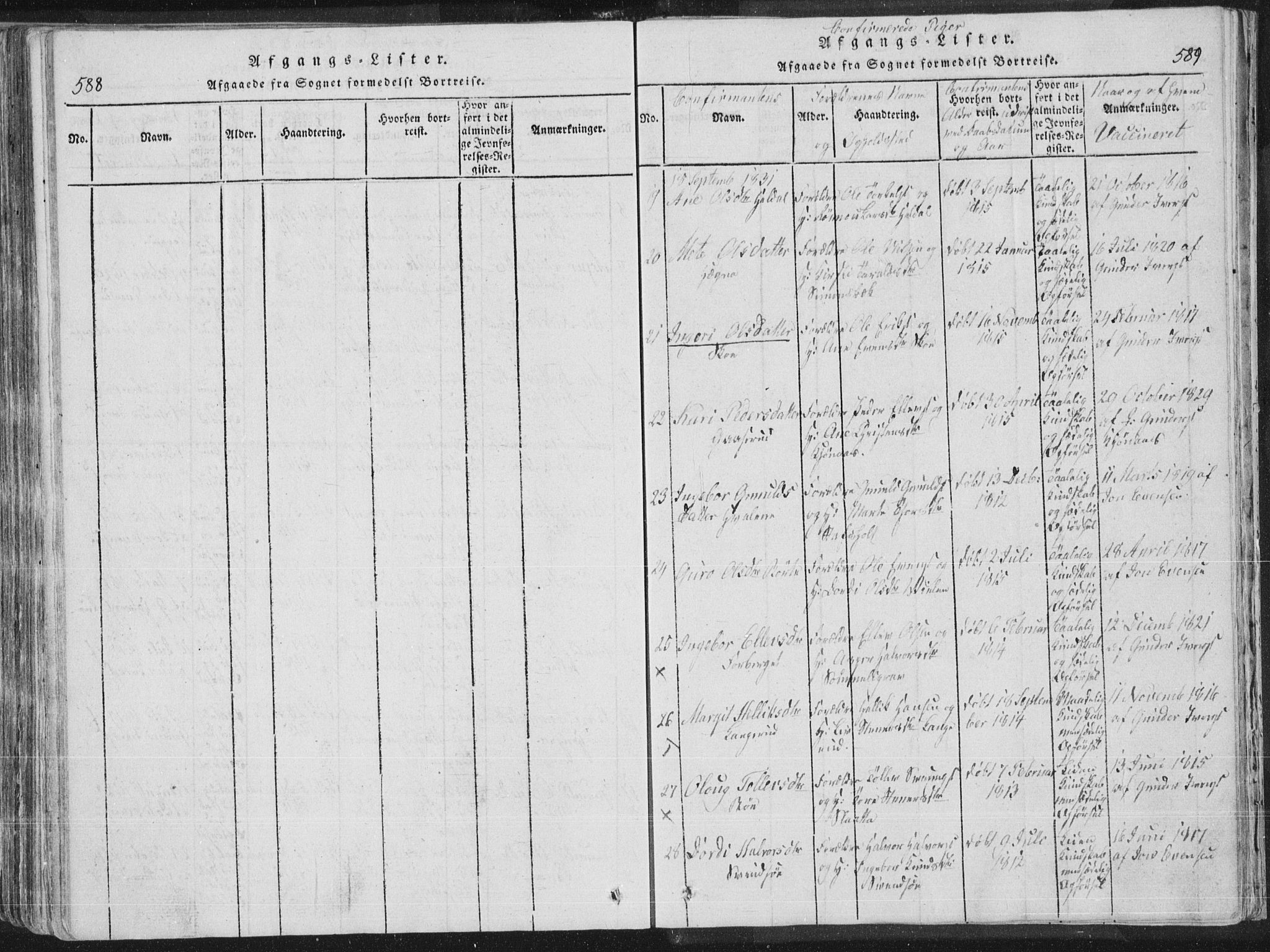 Bø kirkebøker, AV/SAKO-A-257/F/Fa/L0006: Parish register (official) no. 6, 1815-1831, p. 588-589