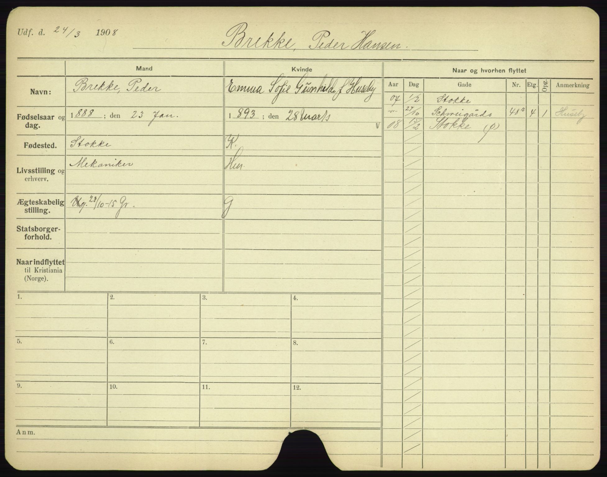 Oslo folkeregister, Registerkort, AV/SAO-A-11715/F/Fa/Fac/L0002: Menn, 1906-1914, p. 275a