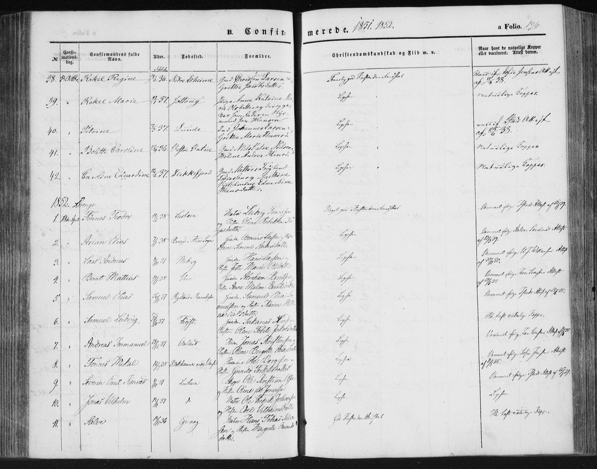 Lista sokneprestkontor, SAK/1111-0027/F/Fa/L0010: Parish register (official) no. A 10, 1846-1861, p. 196