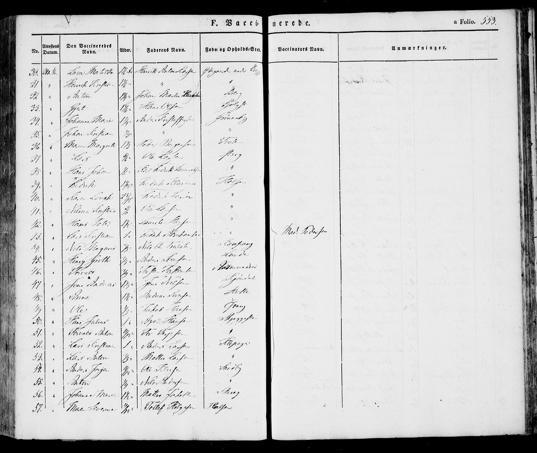 Tjølling kirkebøker, AV/SAKO-A-60/F/Fa/L0006: Parish register (official) no. 6, 1835-1859, p. 553