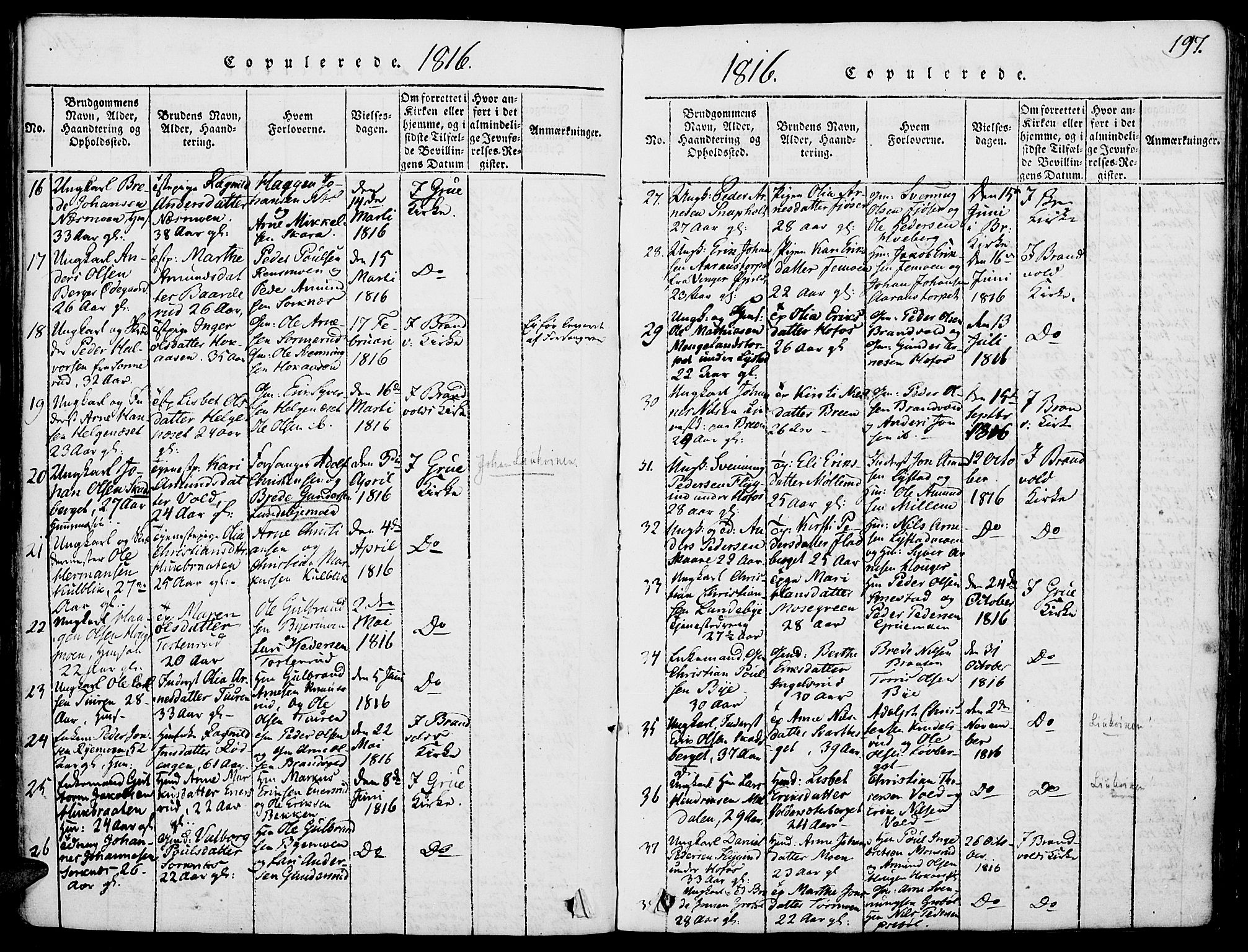 Grue prestekontor, AV/SAH-PREST-036/H/Ha/Haa/L0006: Parish register (official) no. 6, 1814-1830, p. 197