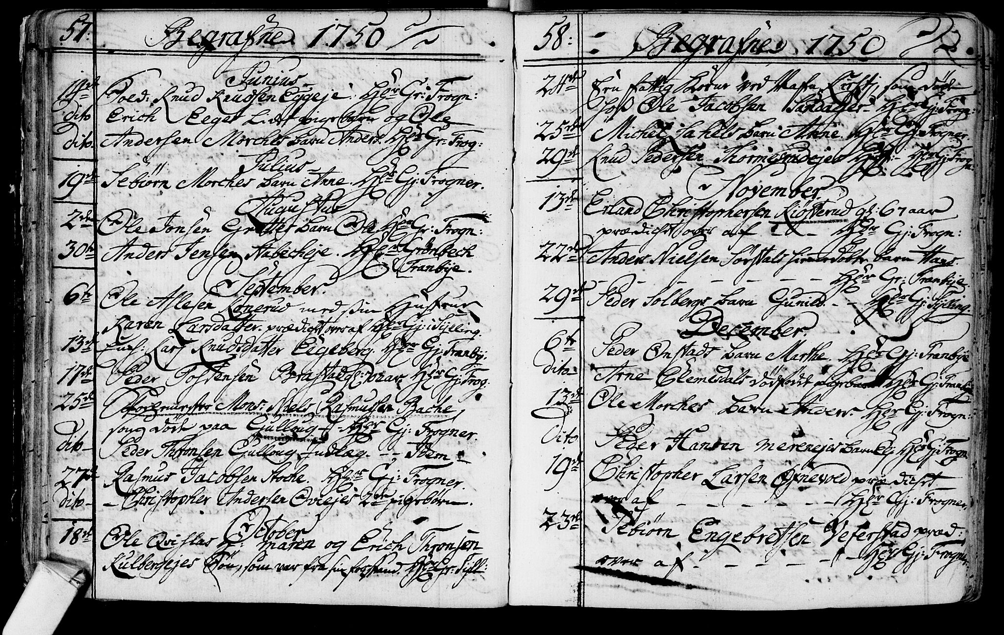 Lier kirkebøker, AV/SAKO-A-230/F/Fa/L0004: Parish register (official) no. I 4, 1749-1764, p. 57-58