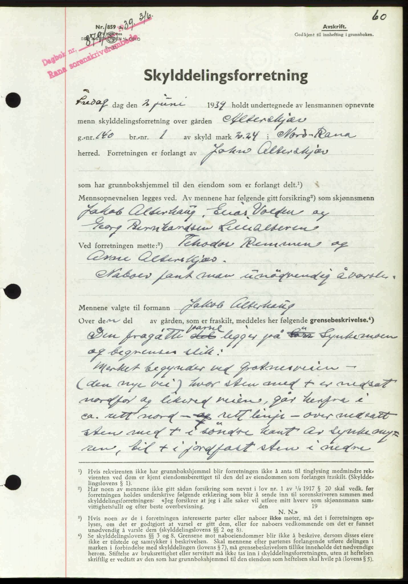 Rana sorenskriveri , SAT/A-1108/1/2/2C: Mortgage book no. A 6, 1939-1940, Diary no: : 879/1939