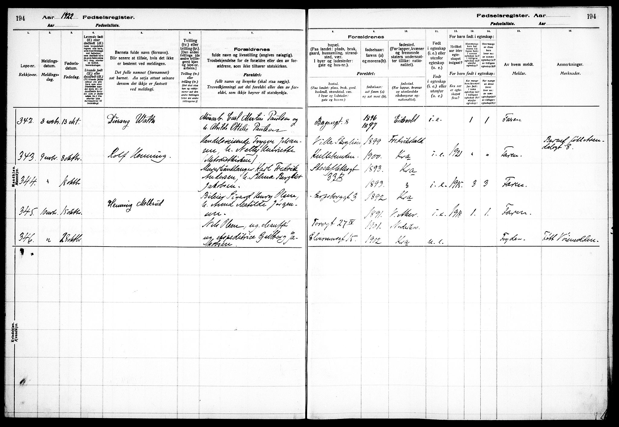 Sagene prestekontor Kirkebøker, AV/SAO-A-10796/J/L0002: Birth register no. 2, 1920-1922, p. 194