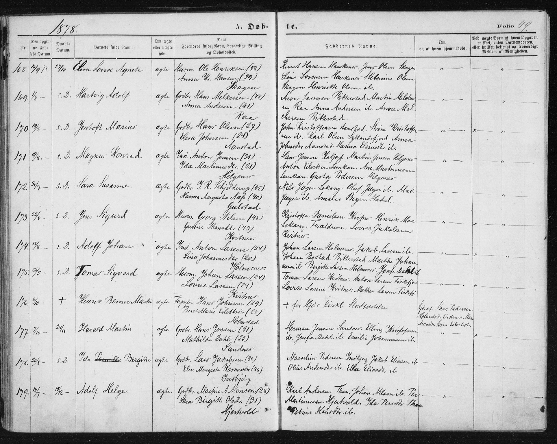 Ministerialprotokoller, klokkerbøker og fødselsregistre - Nordland, SAT/A-1459/888/L1243: Parish register (official) no. 888A09, 1876-1879, p. 49