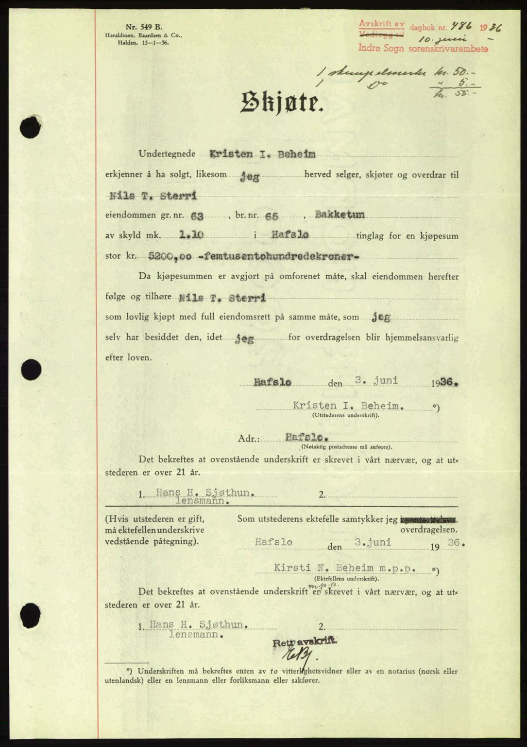 Indre Sogn tingrett, SAB/A-3301/1/G/Gb/Gba/L0030: Mortgage book no. 30, 1935-1937, Deed date: 10.06.1936