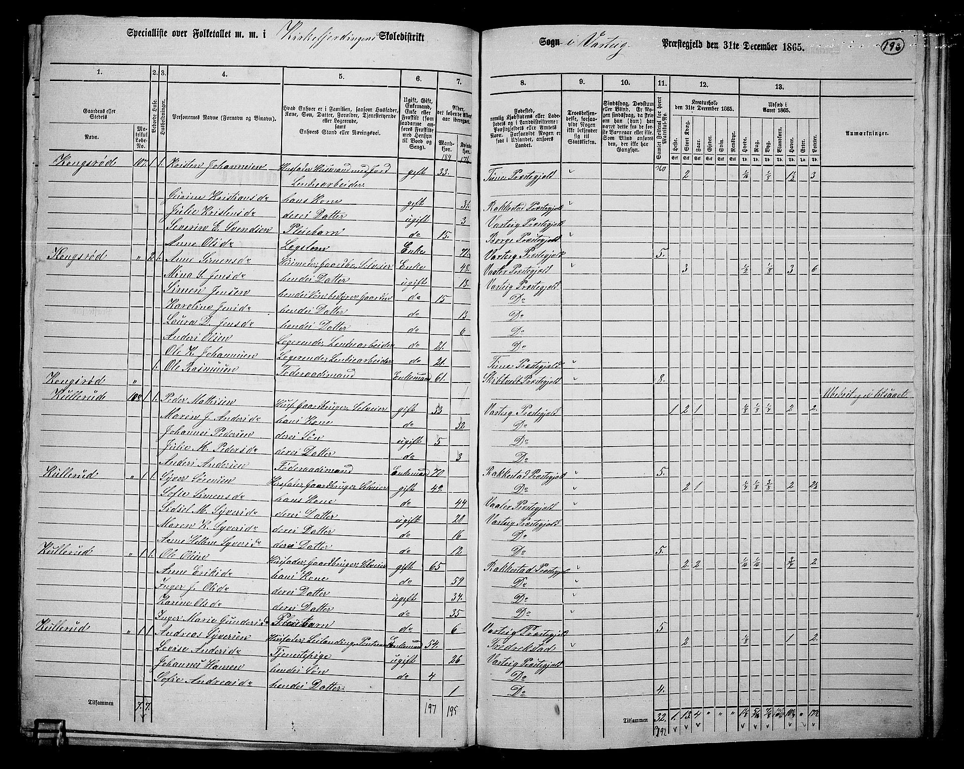 RA, 1865 census for Varteig, 1865, p. 19