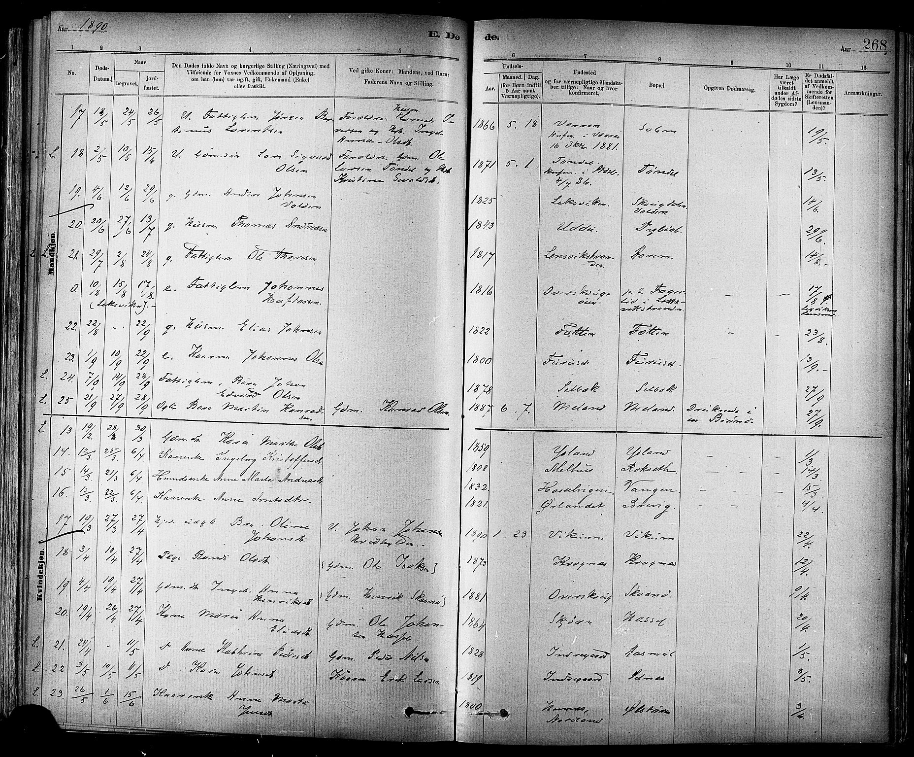 Ministerialprotokoller, klokkerbøker og fødselsregistre - Sør-Trøndelag, SAT/A-1456/647/L0634: Parish register (official) no. 647A01, 1885-1896, p. 268