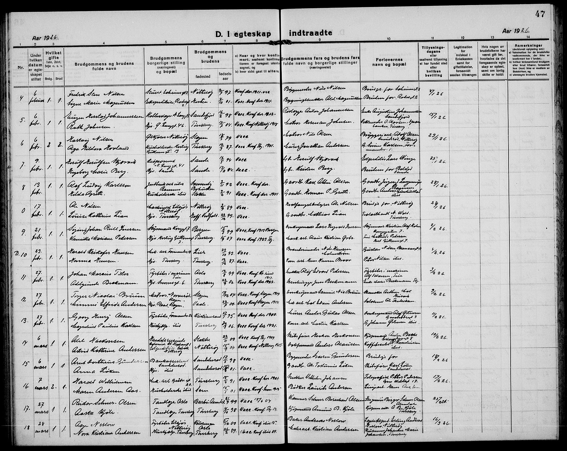 Tønsberg kirkebøker, AV/SAKO-A-330/G/Ga/L0016: Parish register (copy) no. 16, 1920-1933, p. 47