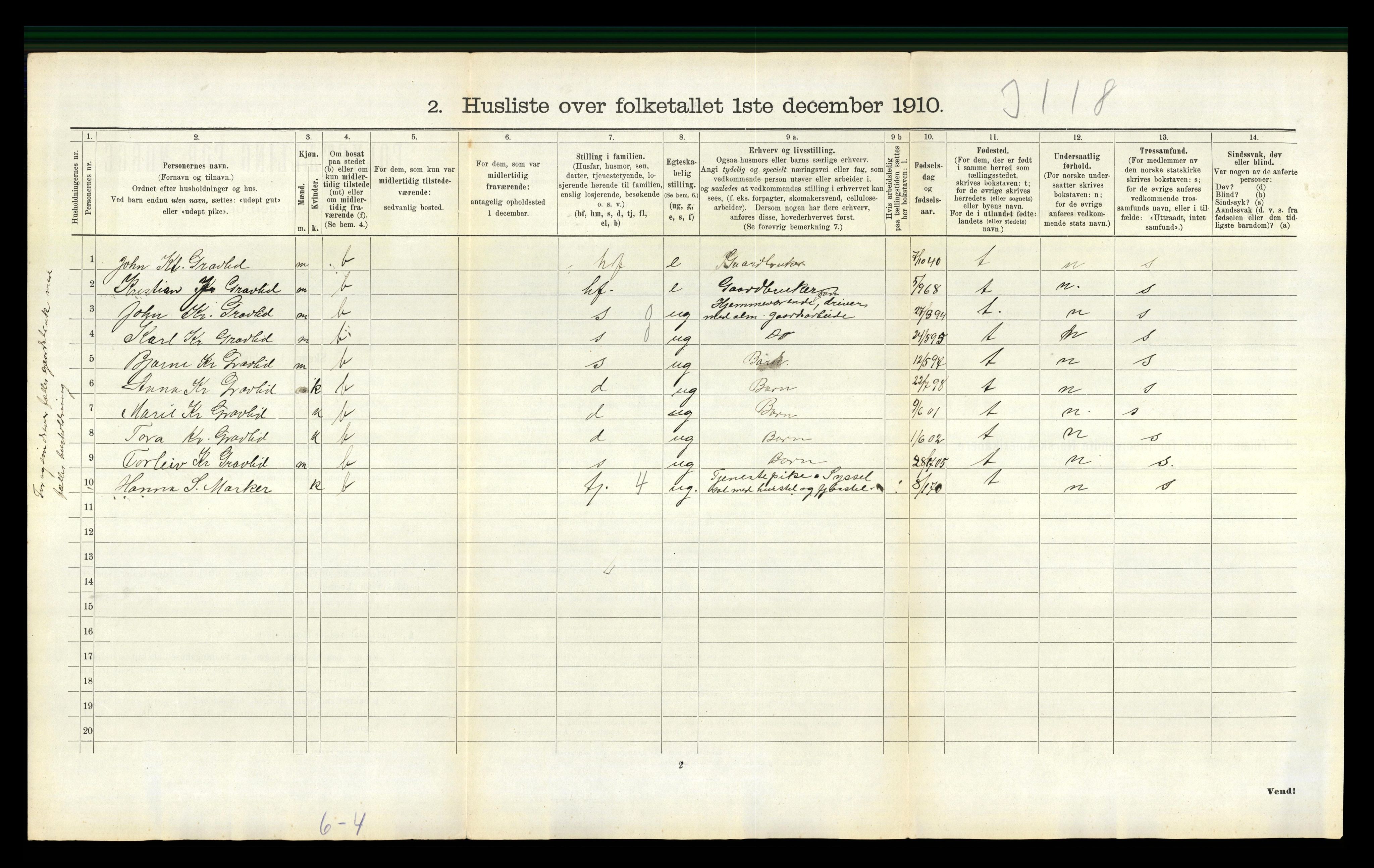 RA, 1910 census for Gjerpen, 1910, p. 2576