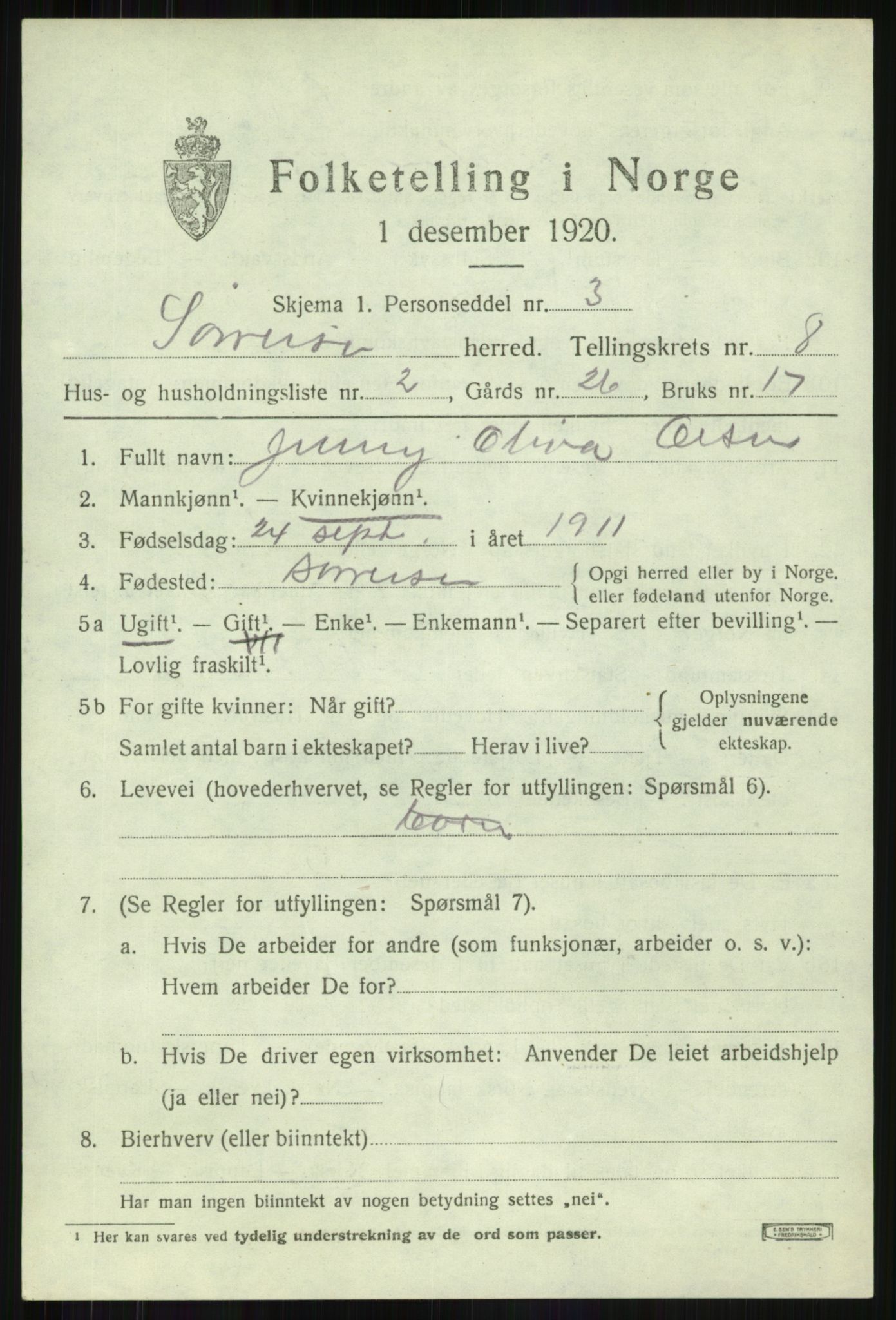 SATØ, 1920 census for Sørreisa, 1920, p. 3684