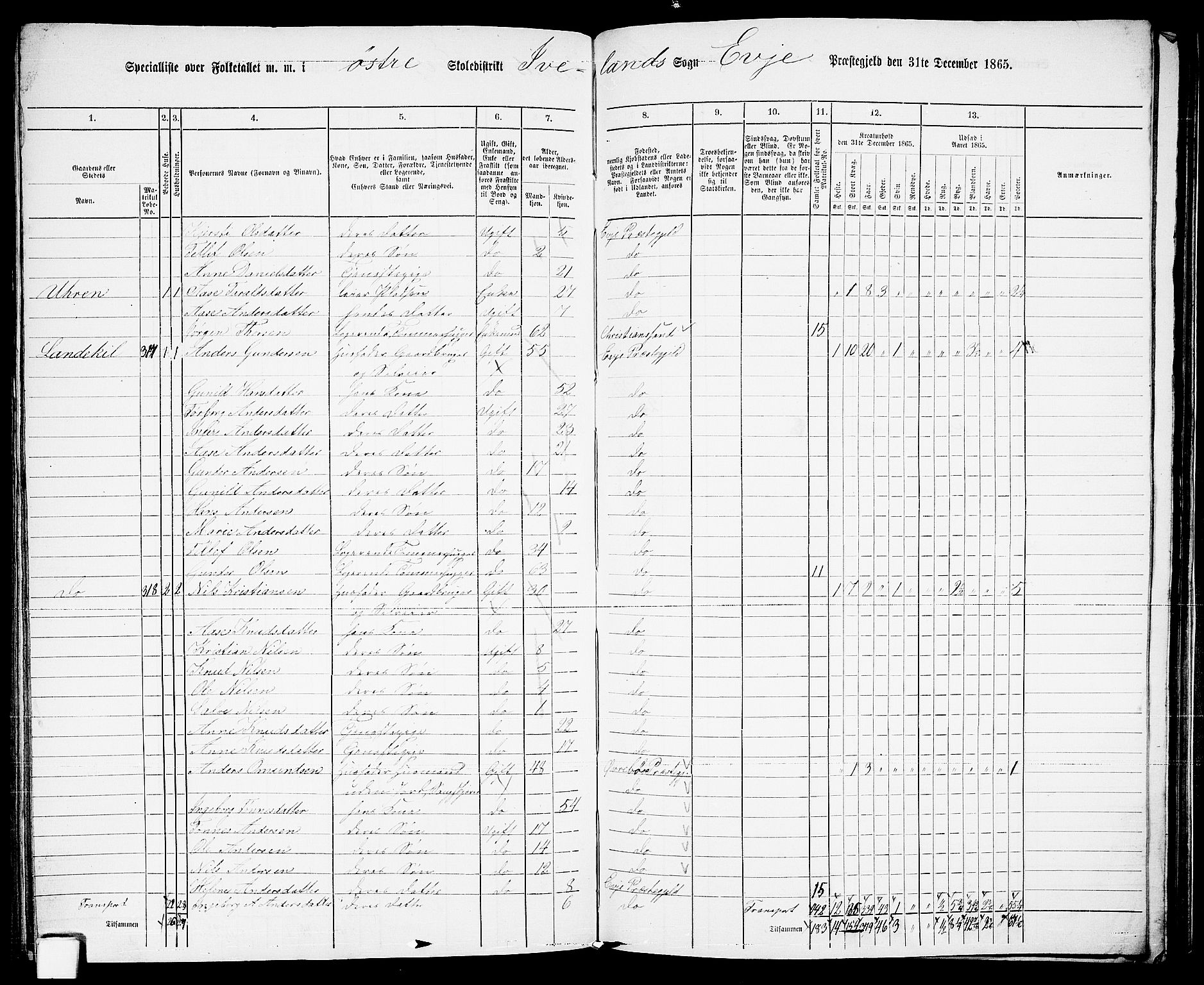 RA, 1865 census for Evje, 1865, p. 149