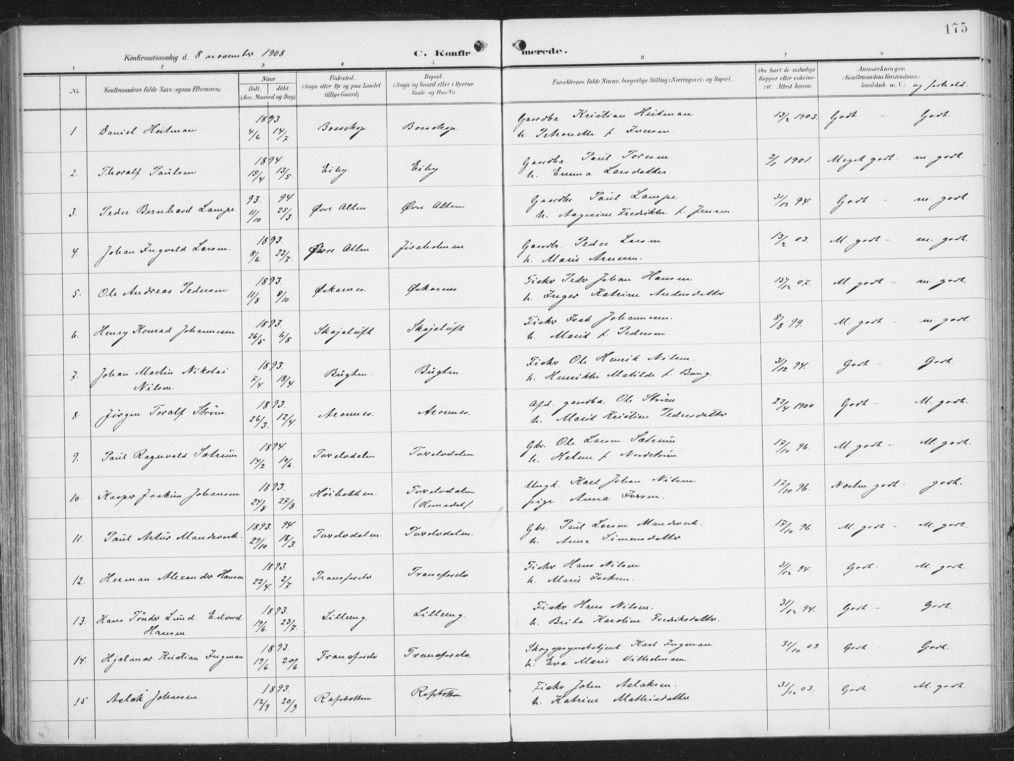 Alta sokneprestkontor, SATØ/S-1338/H/Ha/L0005.kirke: Parish register (official) no. 5, 1904-1918, p. 175